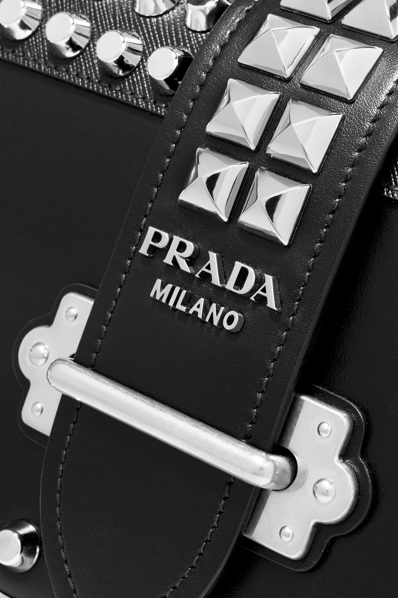 Prada Blue/Black Leather Cahier Studded Shoulder Bag For Sale at