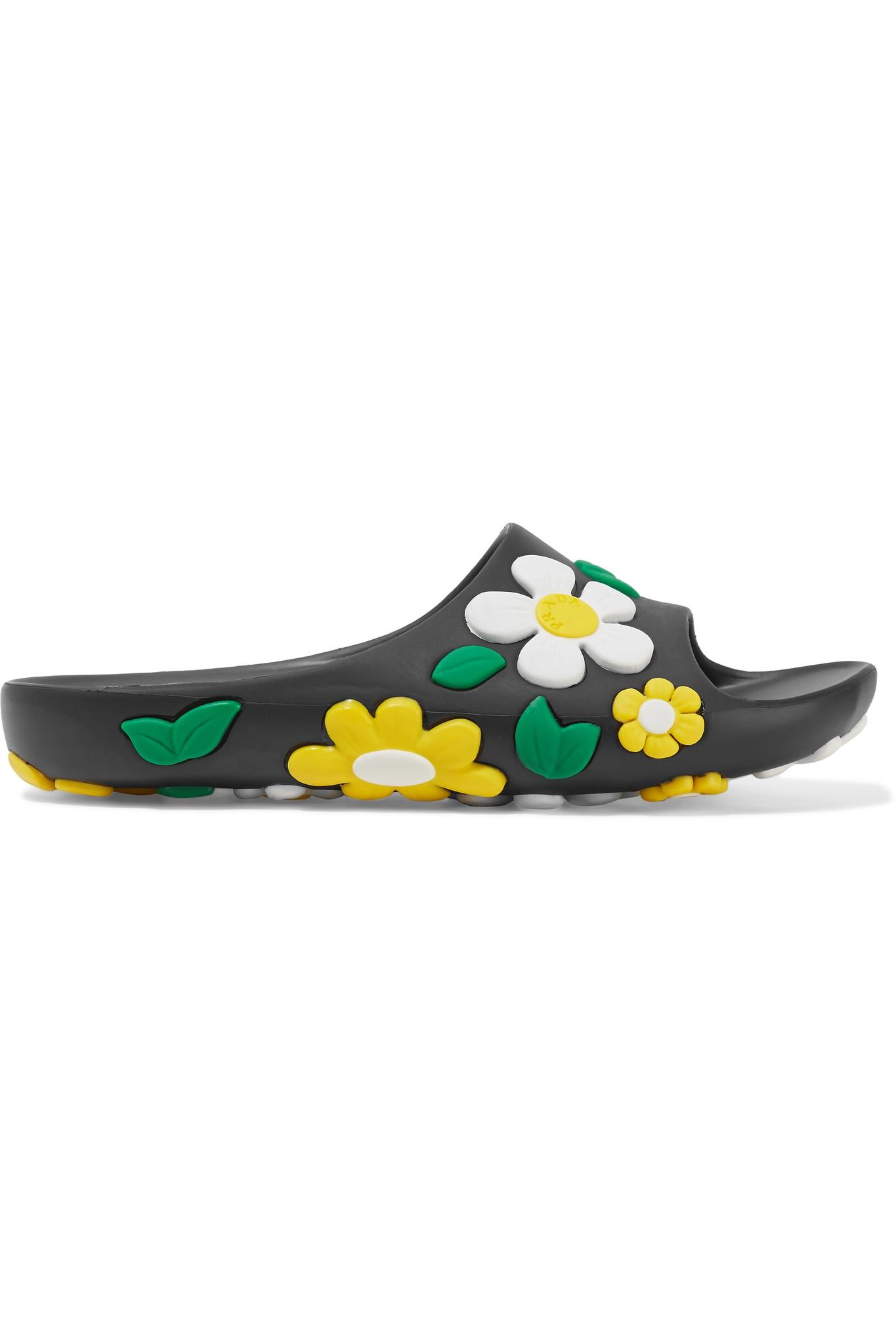 Prada Floral-embellished Rubber Slide Sandal in Black+White (Black) - Lyst