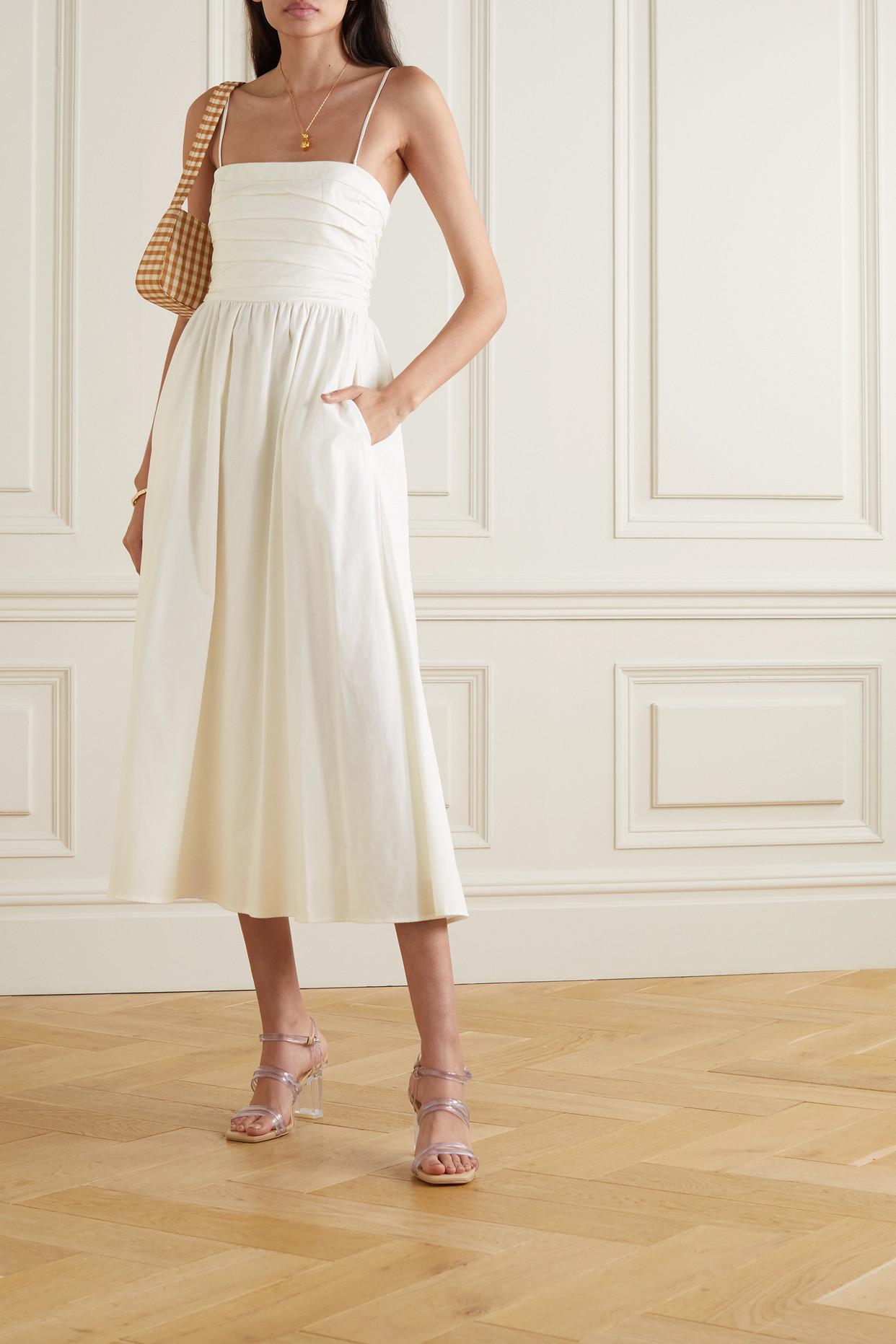 Reformation + Net Sustain Lissa Gathered Organic Cotton-blend Poplin Midi  Dress in White | Lyst