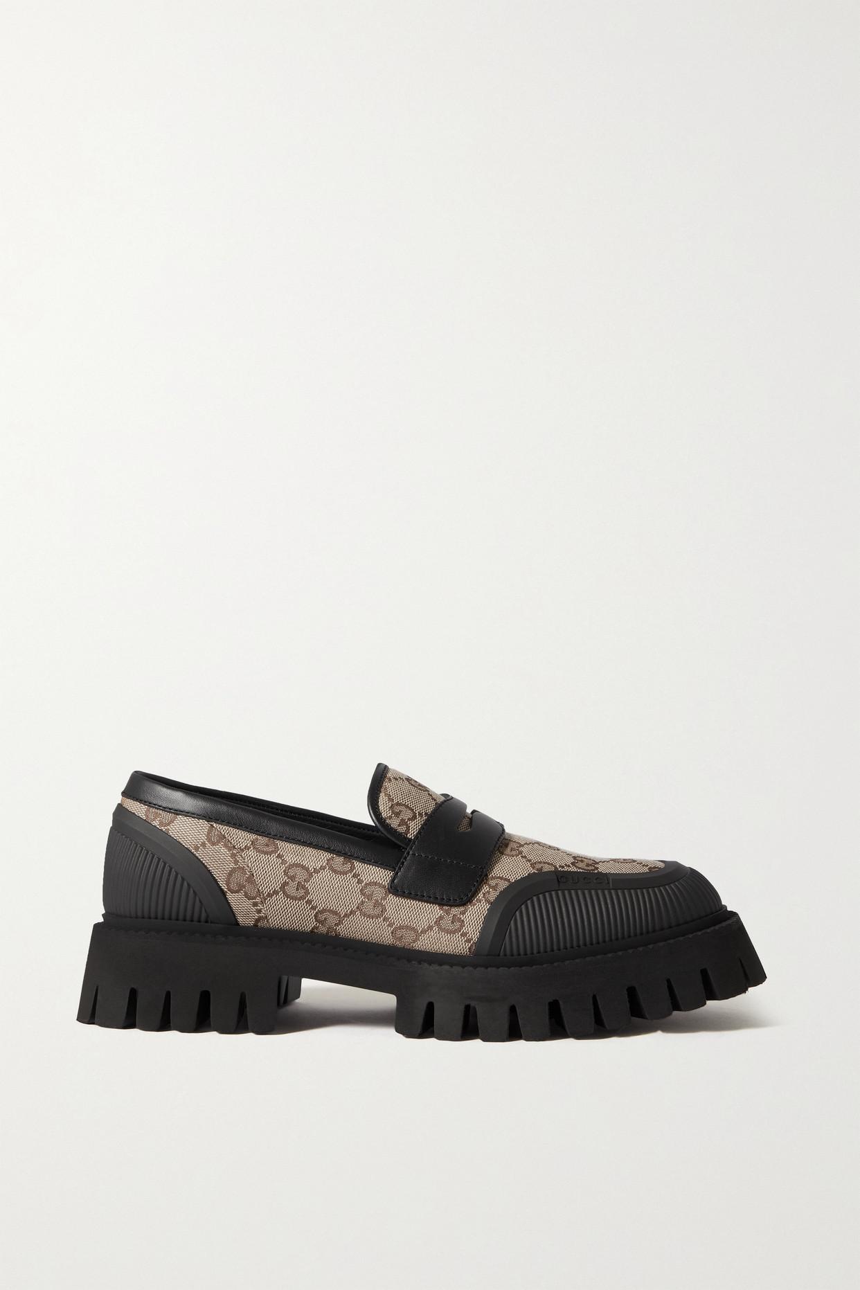 Gucci Novo Rubber And Leather-trimmed Canvas-jacquard Loafers in Black ...