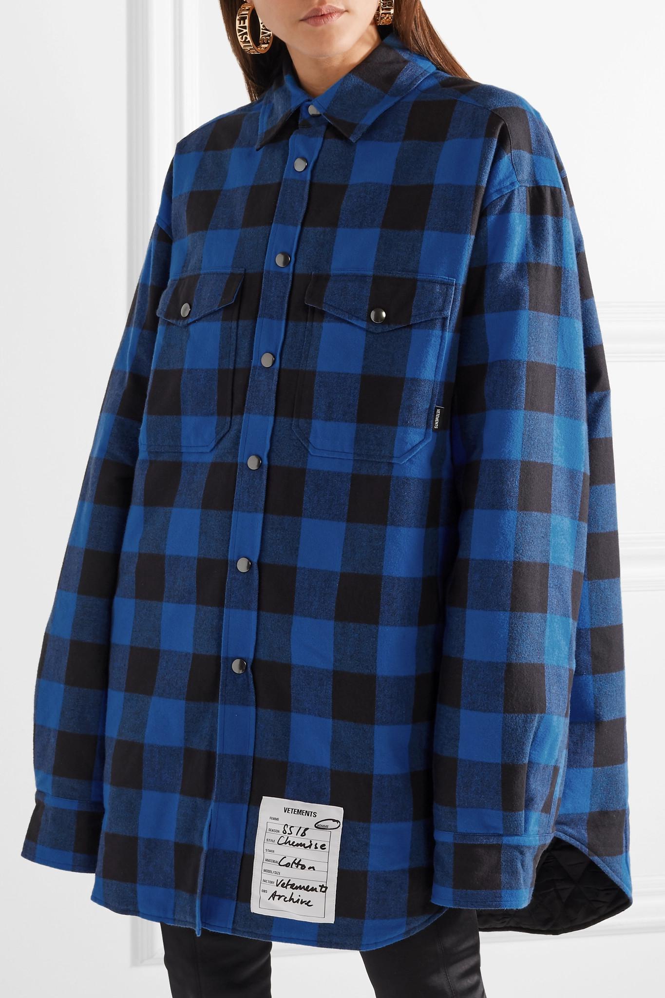 Vetements Oversized Checked Cotton-flannel Shirt in Blue - Lyst