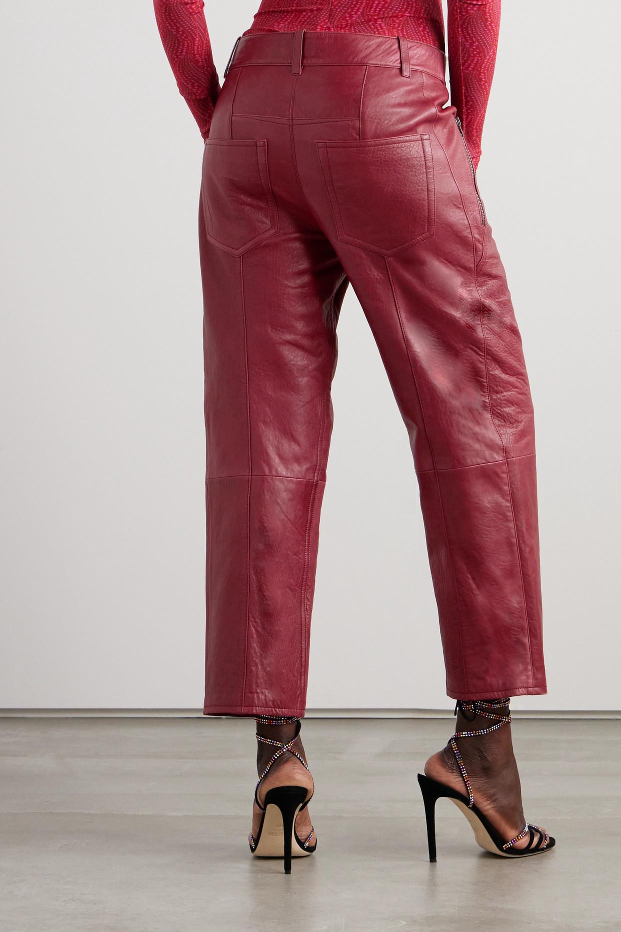 Isabel Marant Berty Cropped Paneled Leather Pants in Red | Lyst