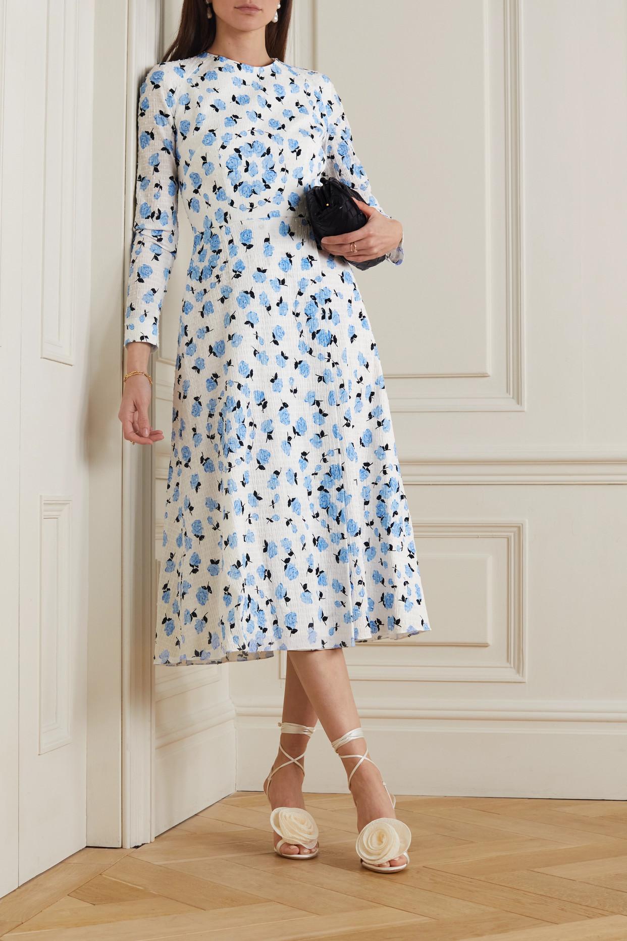 Emilia Wickstead Tazmin Floral-print Textured Stretch-cotton Midi Dress in  Blue | Lyst
