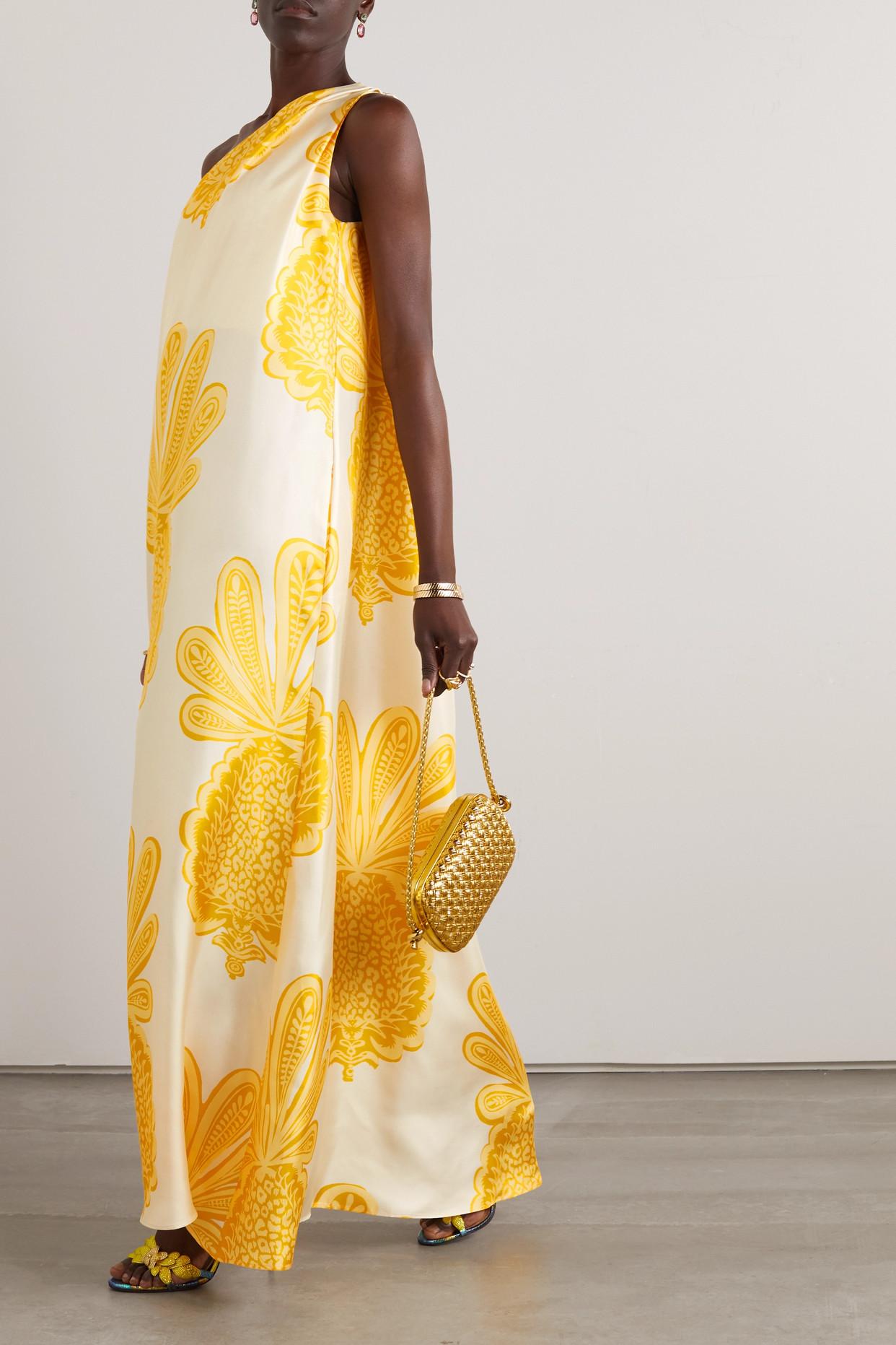La DoubleJ Roy One-shoulder Silk-twill Maxi Dress in Yellow | Lyst