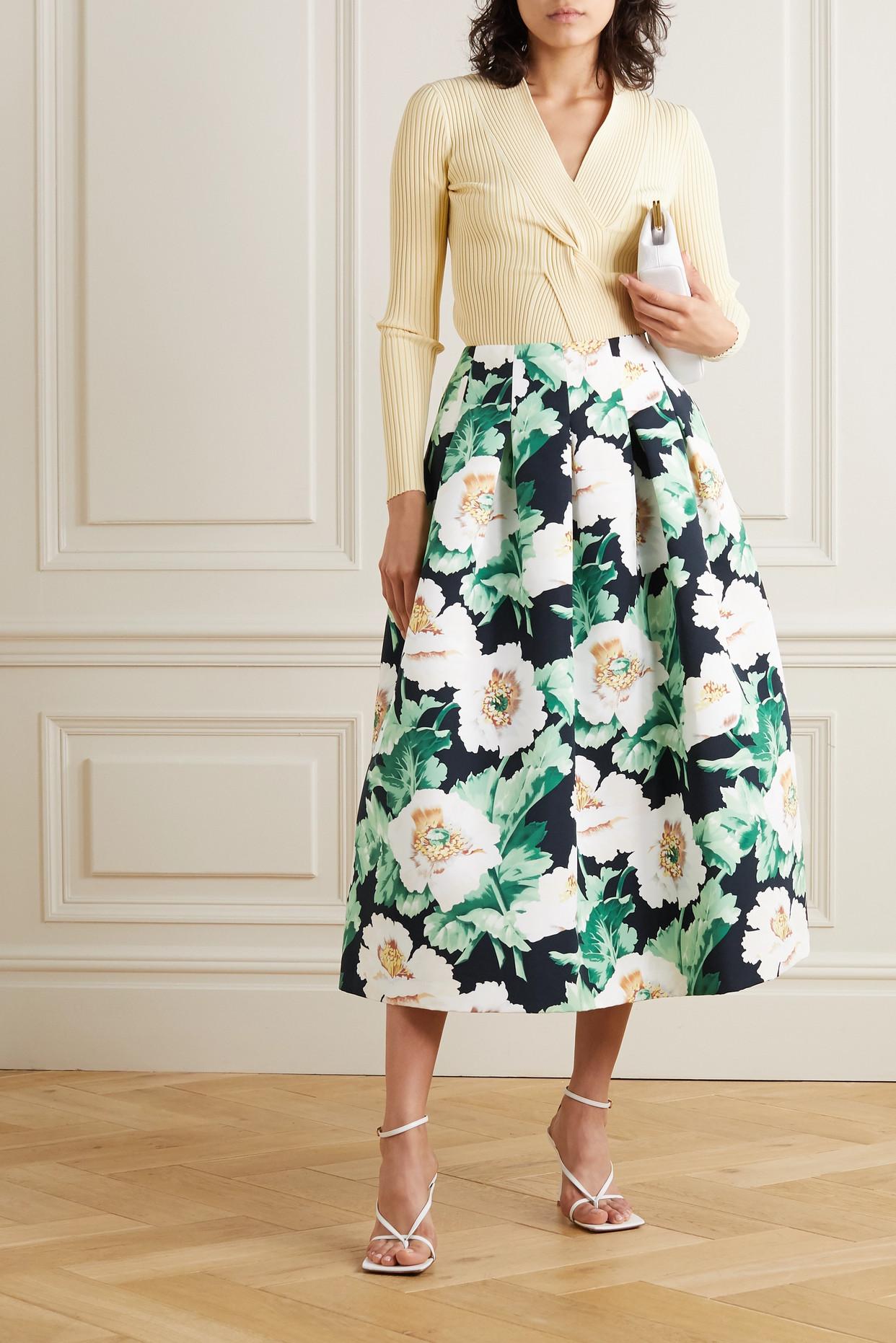 silk faille midi skirt