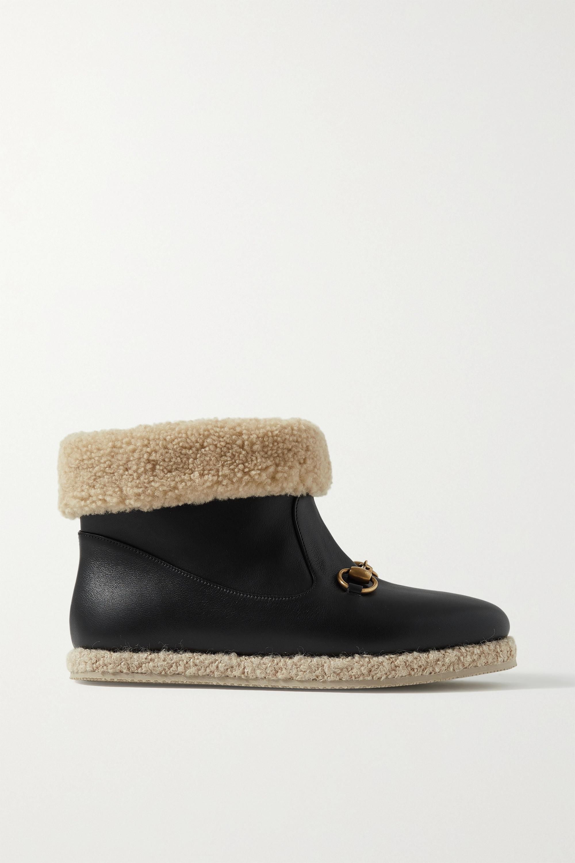 Gucci Fria Horsebit-detailed Faux Shearling-trimmed Leather Ankle Boots in  Black | Lyst