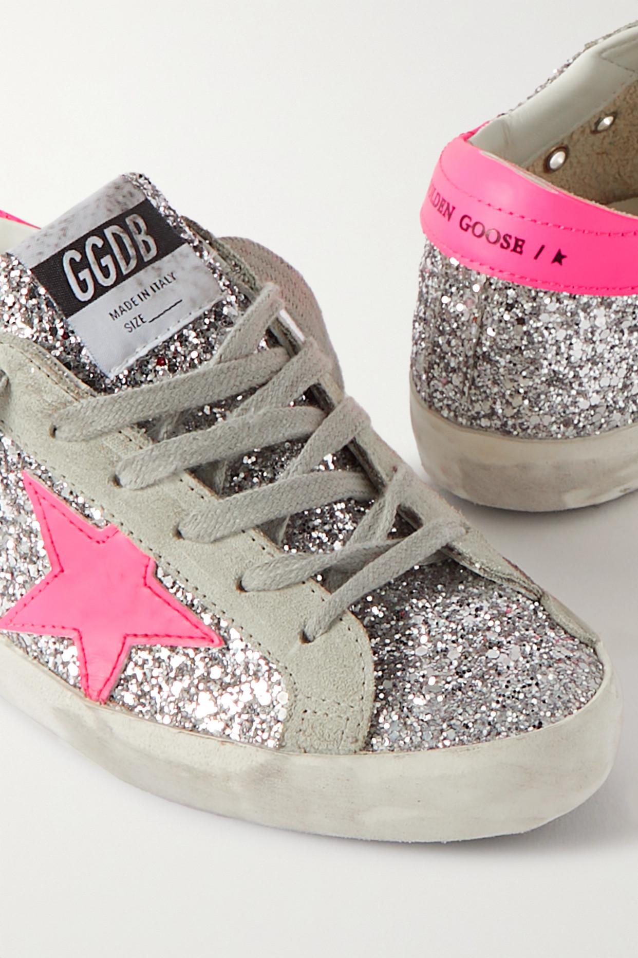 Golden Goose Superstar Glittered Distressed Leather And Suede Sneakers in  Pink | Lyst