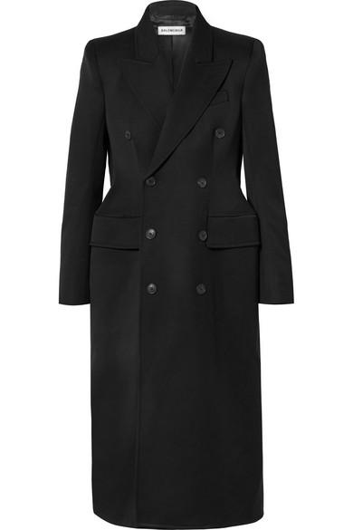 Balenciaga Hourglass Double Breasted Wool Blend Gabardine Coat In Black Lyst