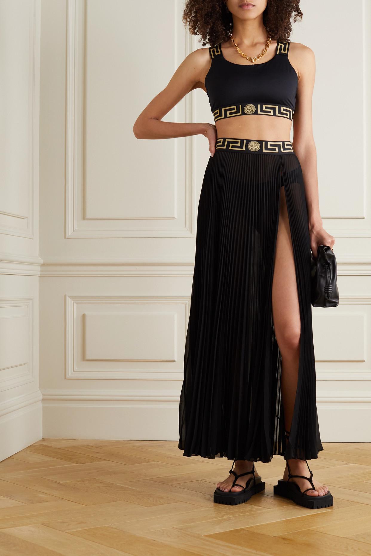 Versace Pleated Chiffon Maxi Skirt in Black | Lyst