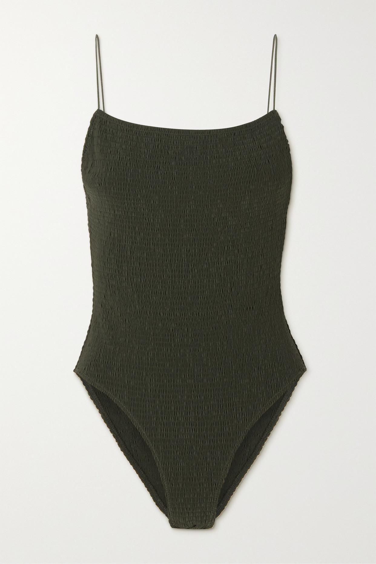 Totême Shirred Swimsuit in Green Lyst