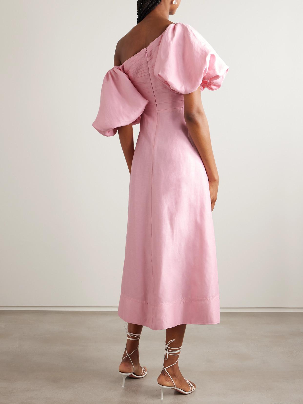 Aje. Cadence Asymmetric Pleated Dupioni Midi Dress in Pink | Lyst UK