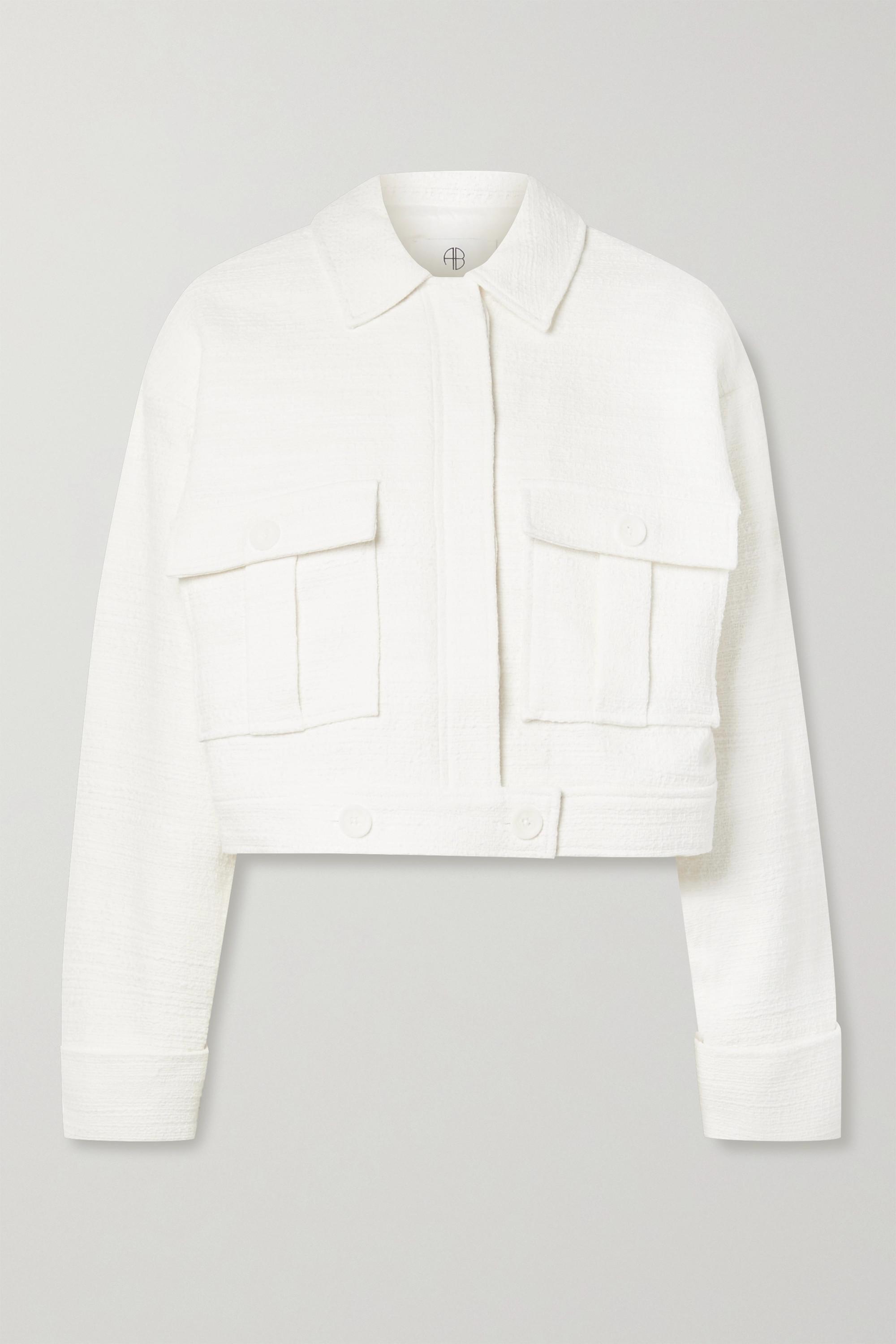 Anine Bing Adriana Cropped Cotton tweed Jacket in White Lyst