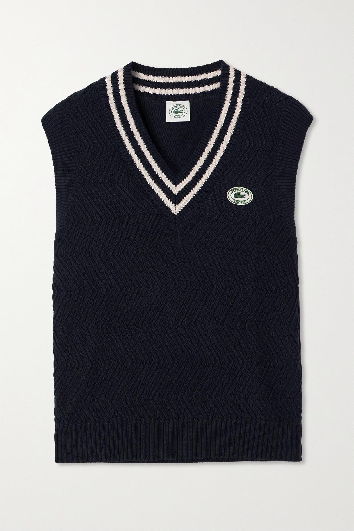 Sporty & Rich + Lacoste Appliquéd Cable-knit Cotton-blend Vest in Blue ...