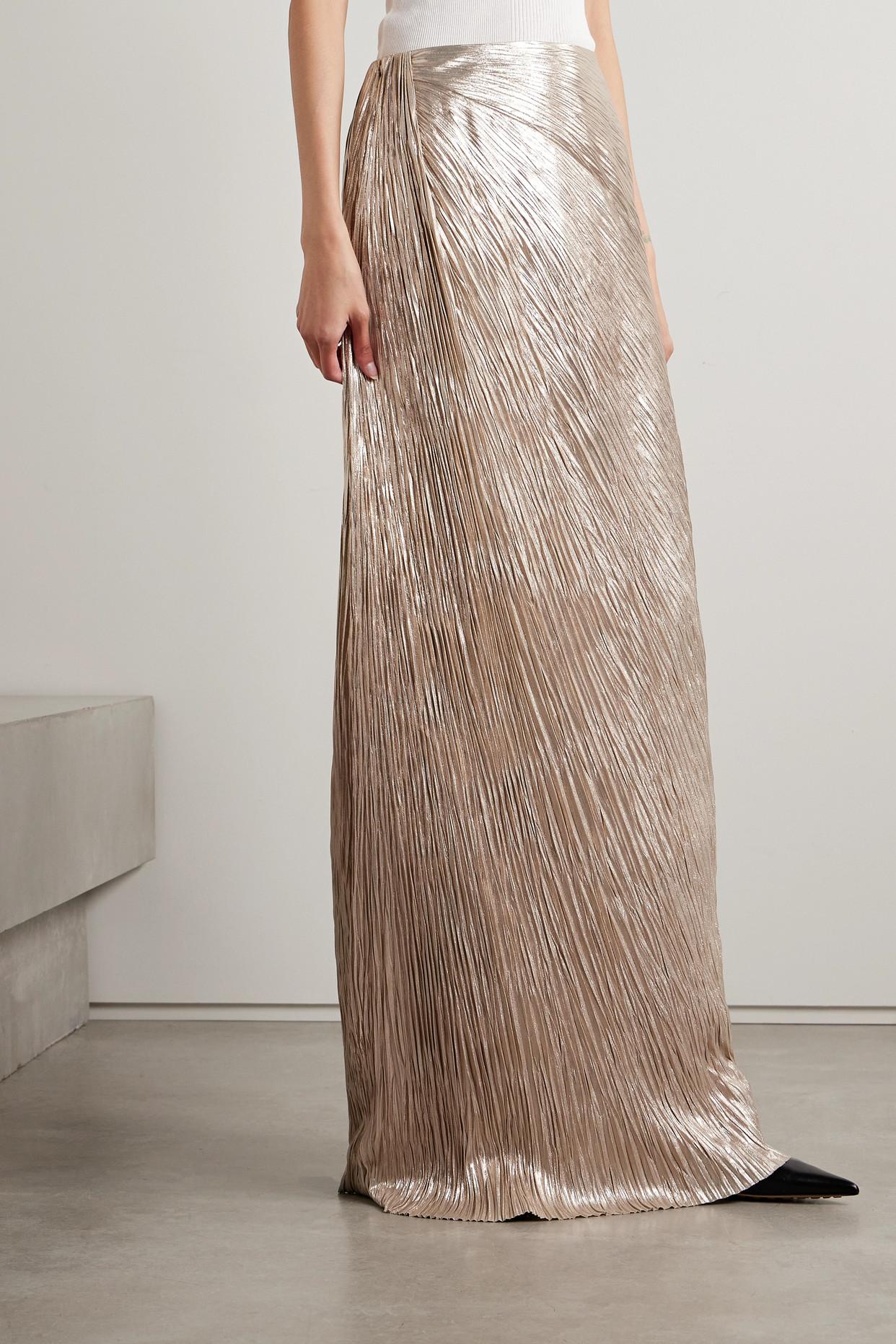 Ralph Lauren Collection Duvall Pleated Lamé Maxi Skirt in Natural ...