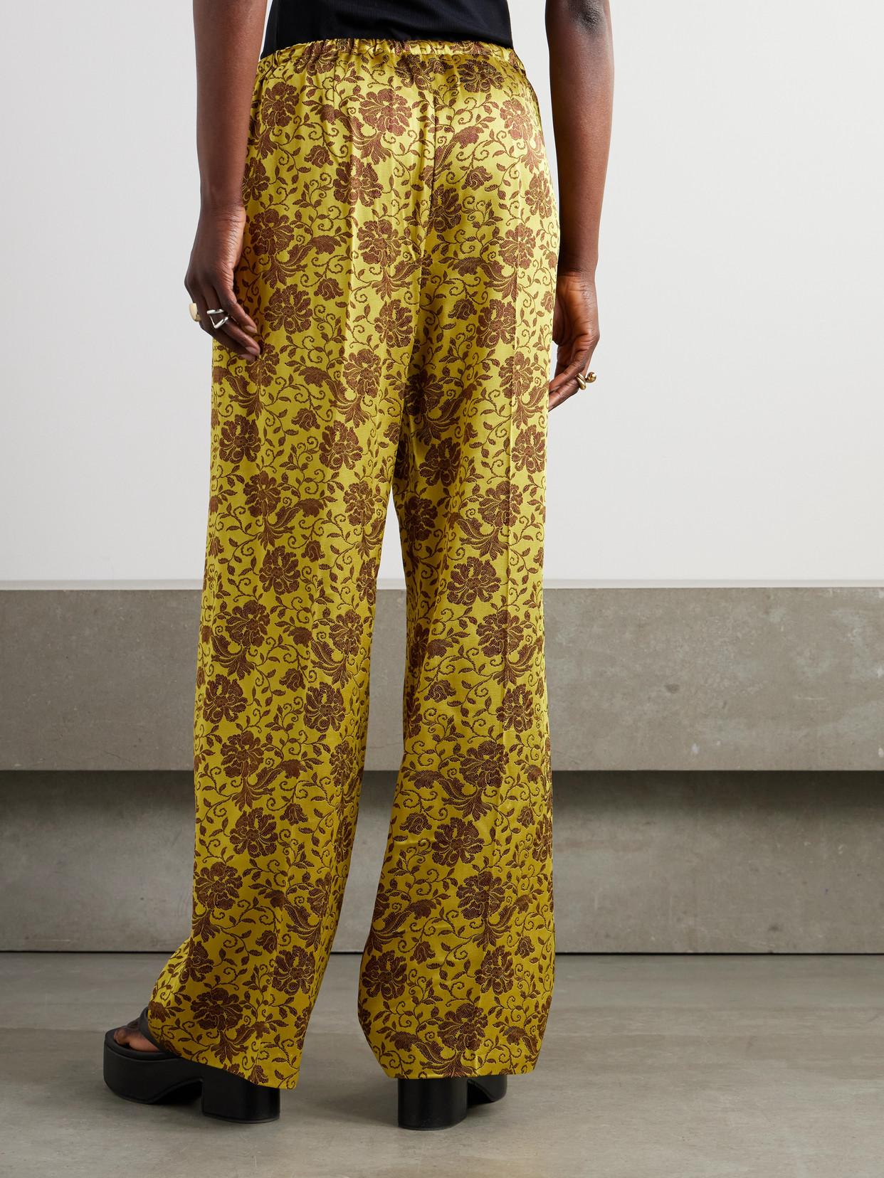 Dries Van Noten Satin-Jacquard Wide-Leg Pants in Yellow | Lyst 