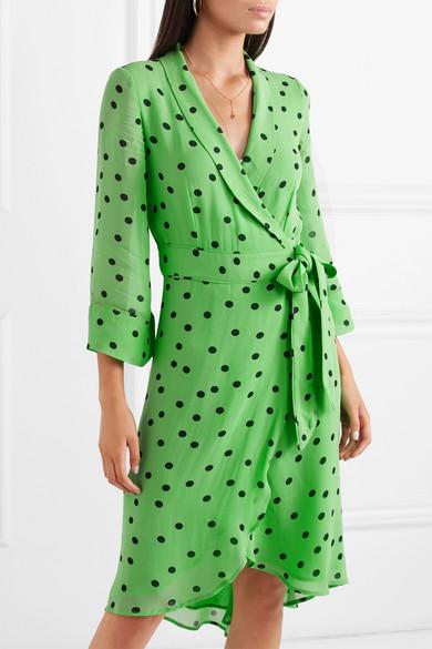 Ganni Polka-dot Georgette Wrap Dress Bright Green | Lyst Canada