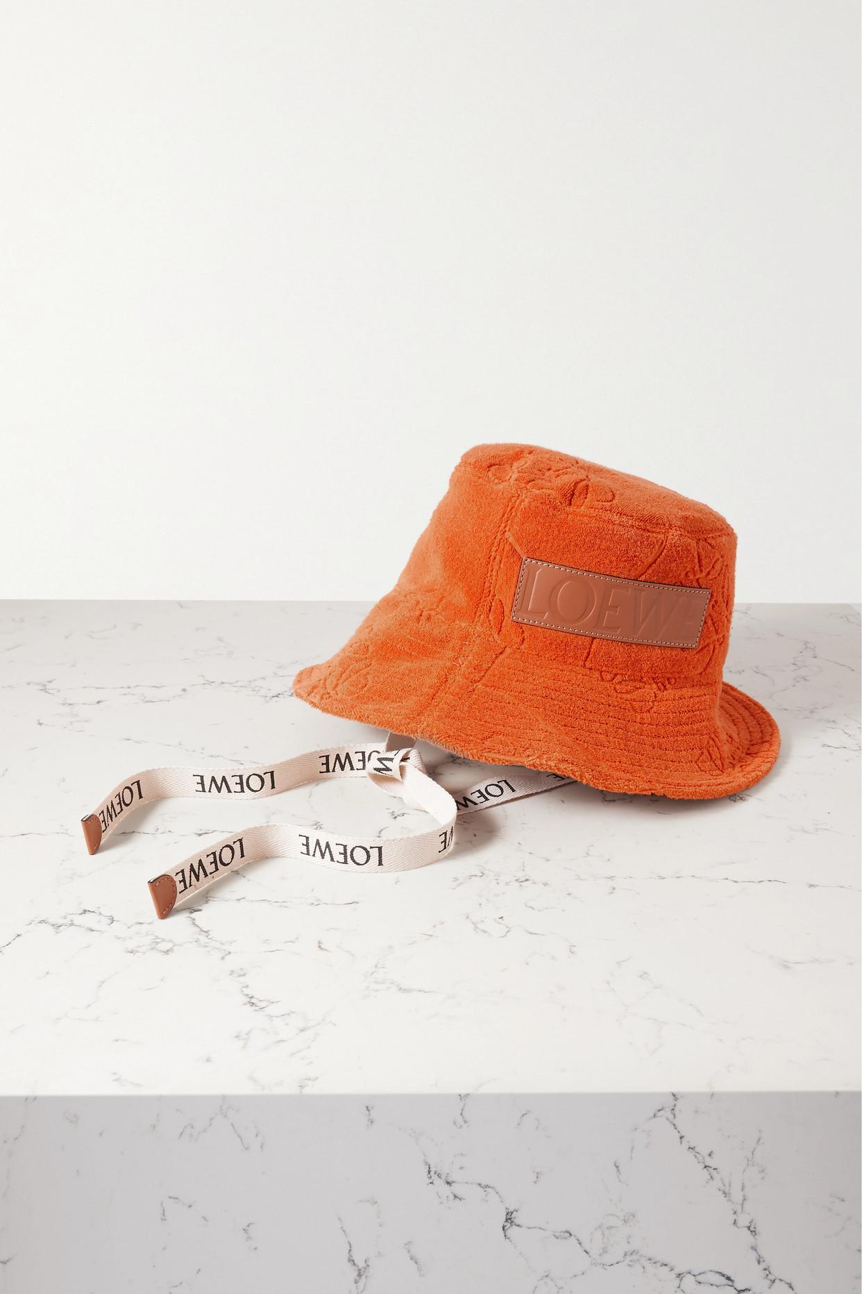 Loewe + Paula's Ibiza Leather-trimmed Frayed Denim Bucket Hat in