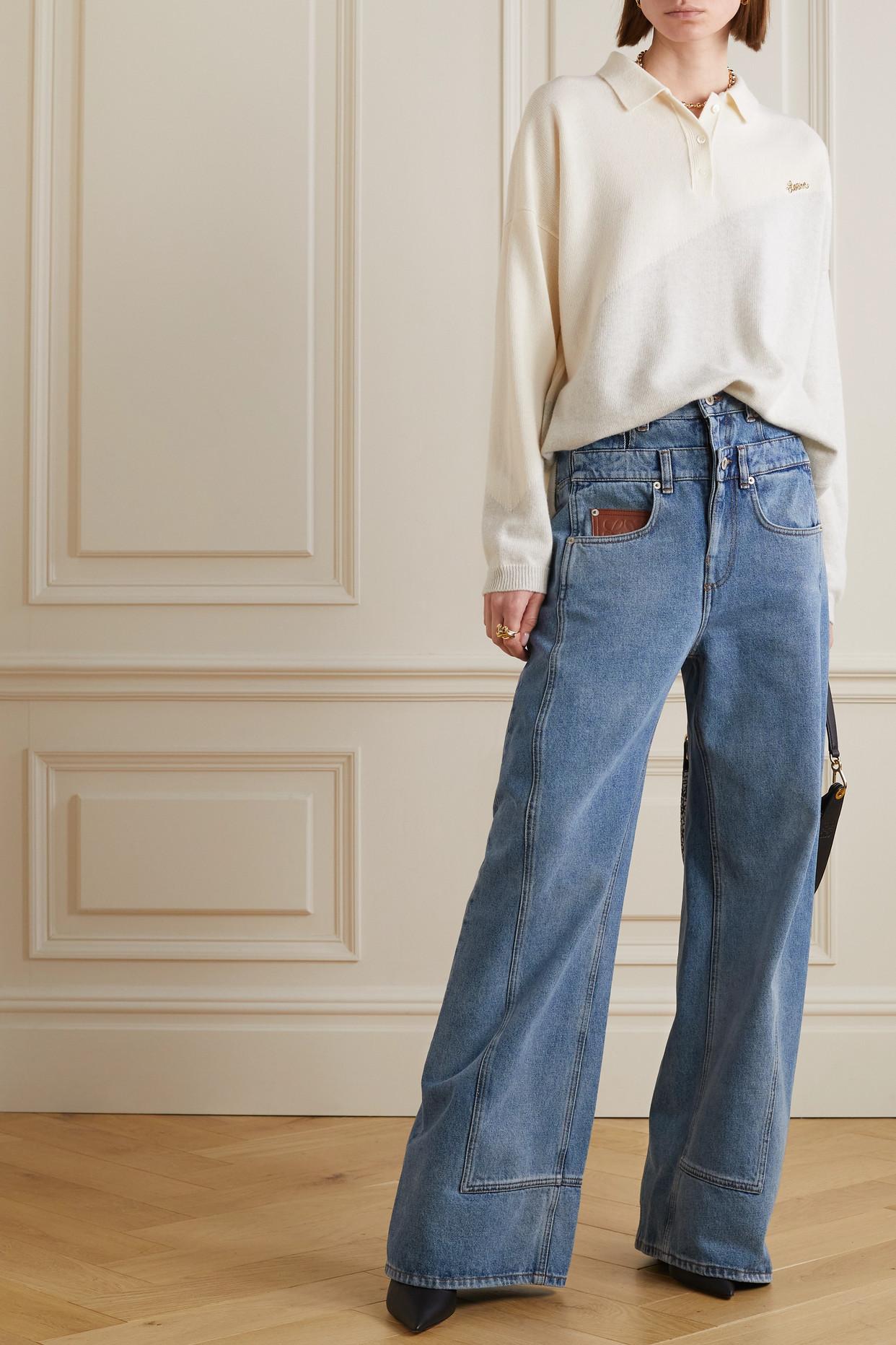 Loewe Trompe L'oeil Leather-trimmed High-rise Wide-leg Jeans in Blue | Lyst