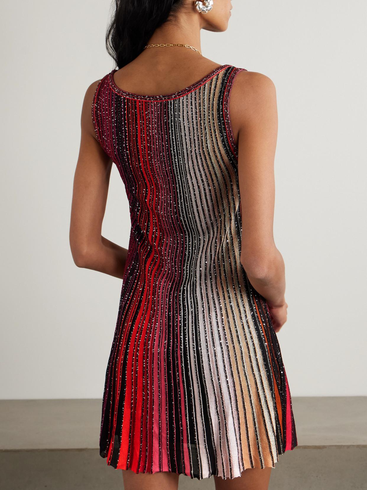 missoni sequin-embellished knitted dress MISSONI Sequin-embellished striped metallic crochet-knit turtleneck maxi  dress