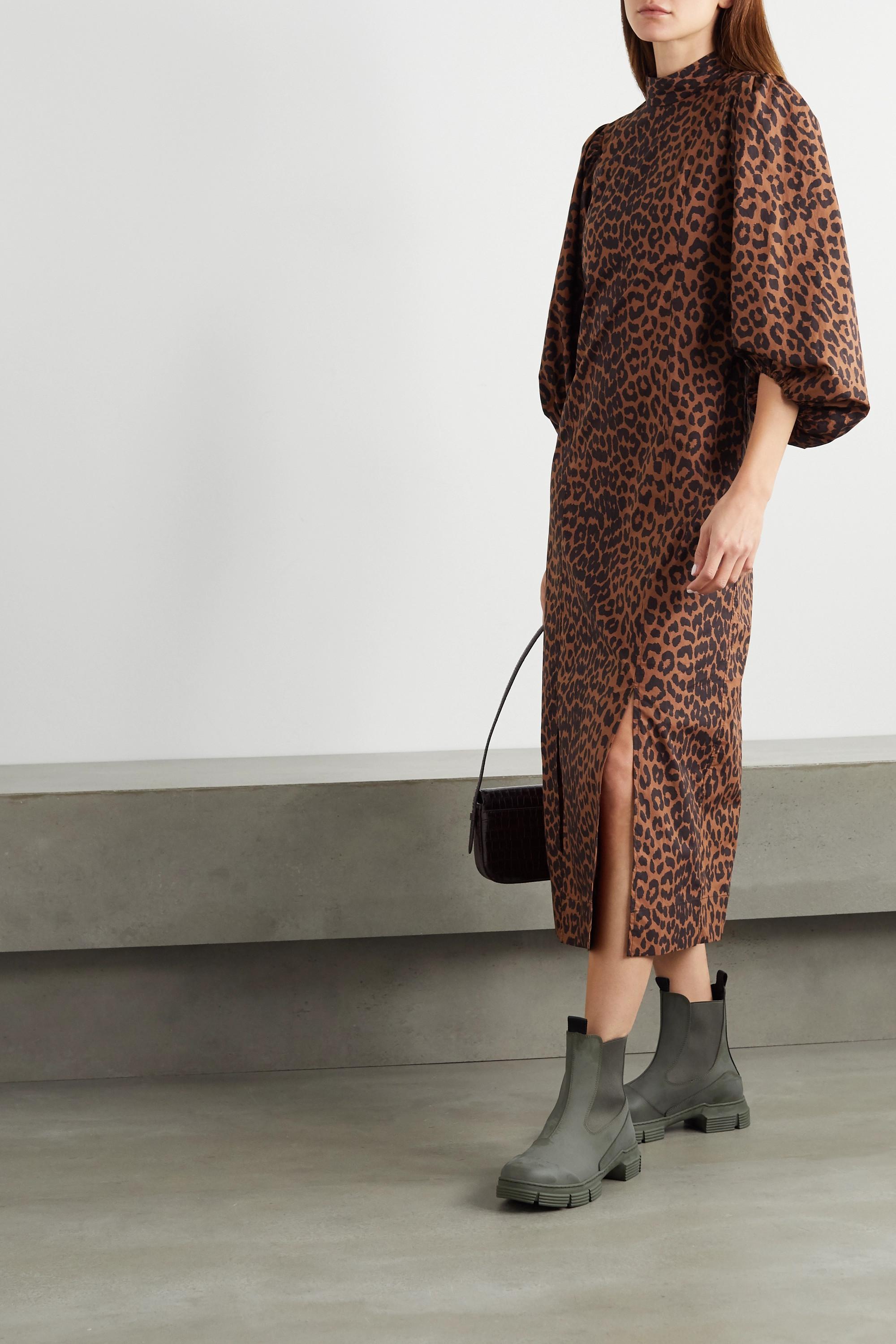 ganni leopard midi dress