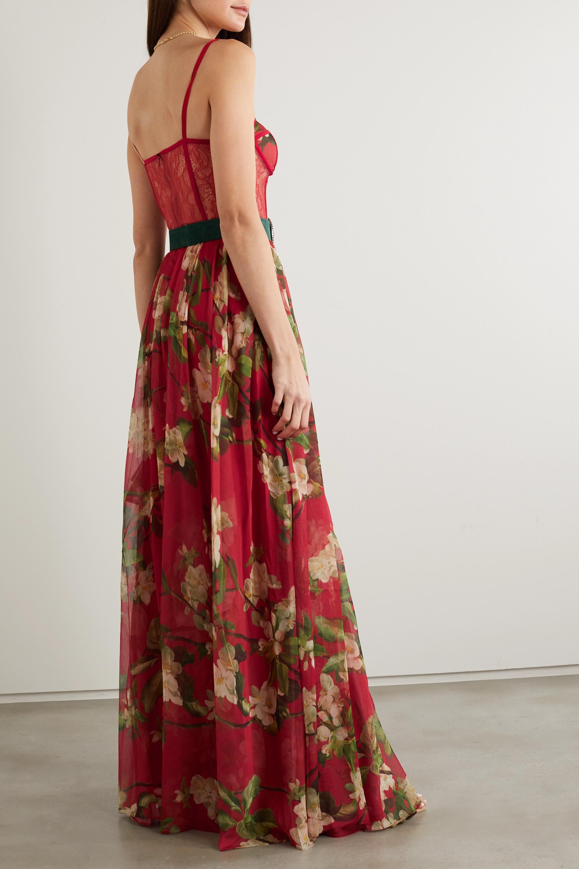 PATBO Floral Bustier Belted Maxi Dress in Red | Lyst