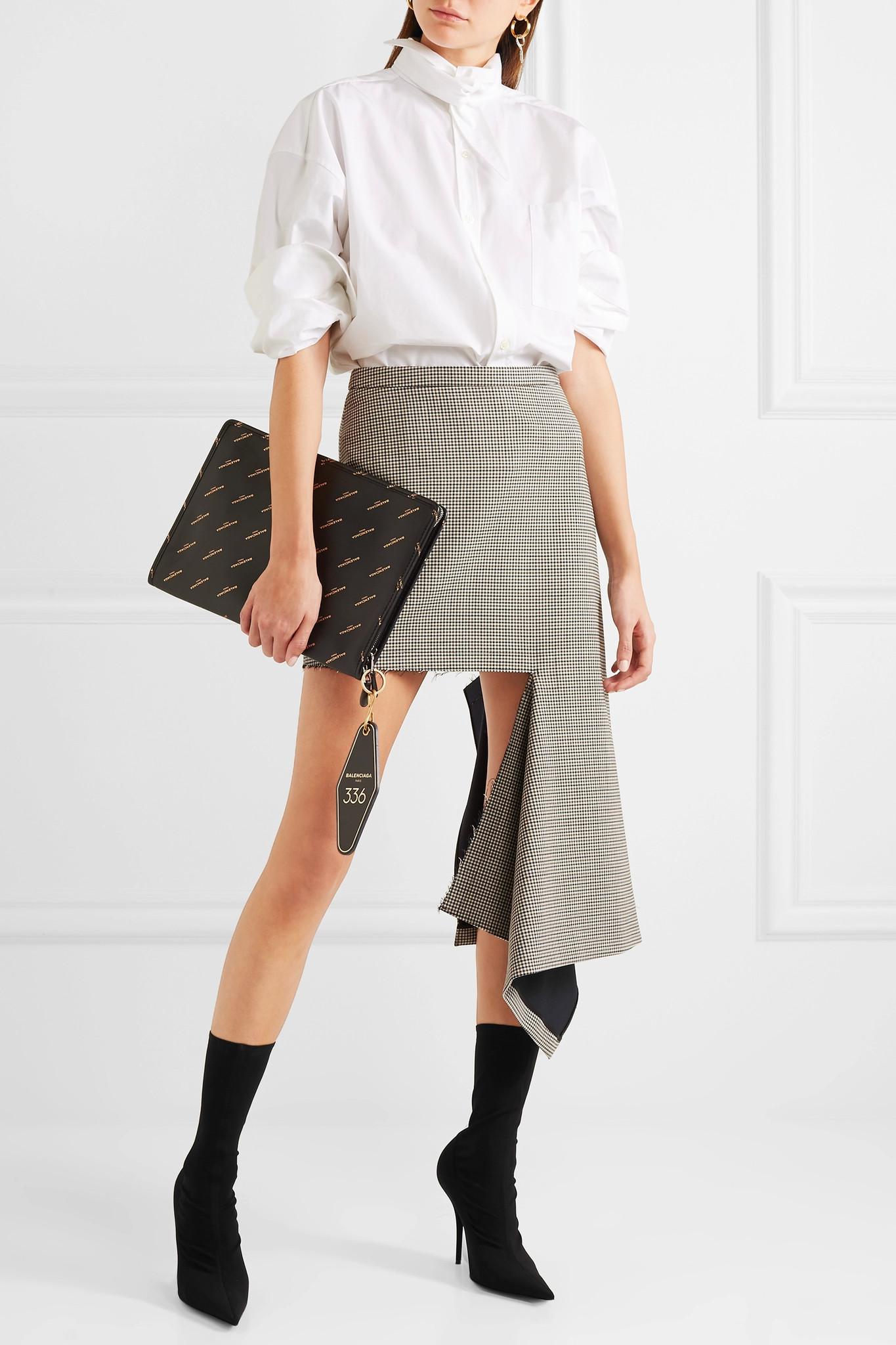 Balenciaga Asymmetric Checked Wool-blend Mini Skirt in Brown | Lyst