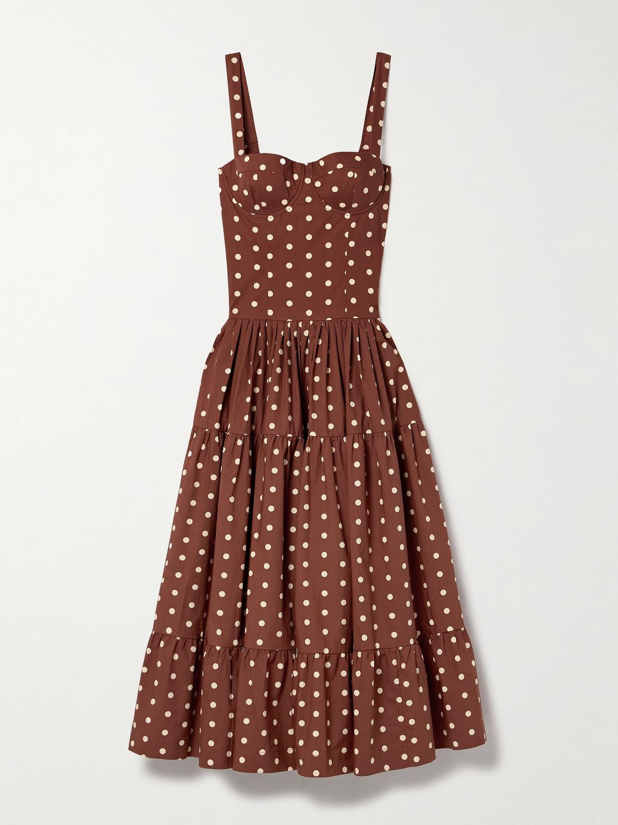 Cara Cara Santiago Tiered Polka-Dot Cotton-Poplin Midi Dress in