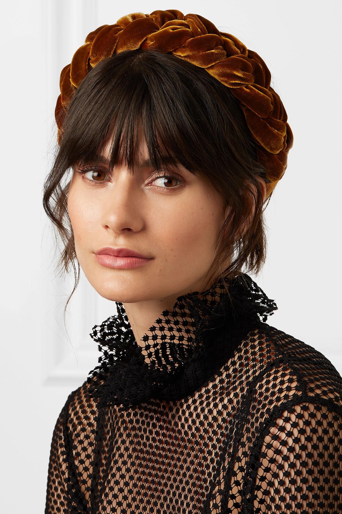Jennifer Behr Braided Velvet Headband in Orange | Lyst