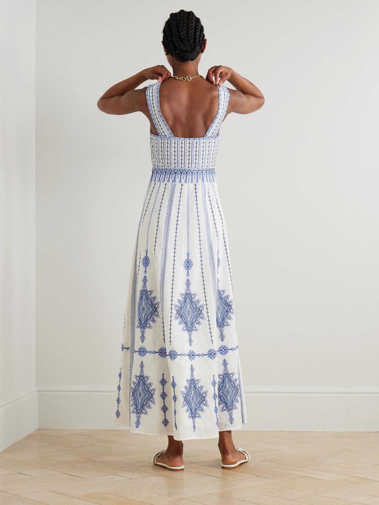 Emporio Sirenuse Nellie Embroidered Linen And Cotton-Blend Maxi Dress in  Blue | Lyst