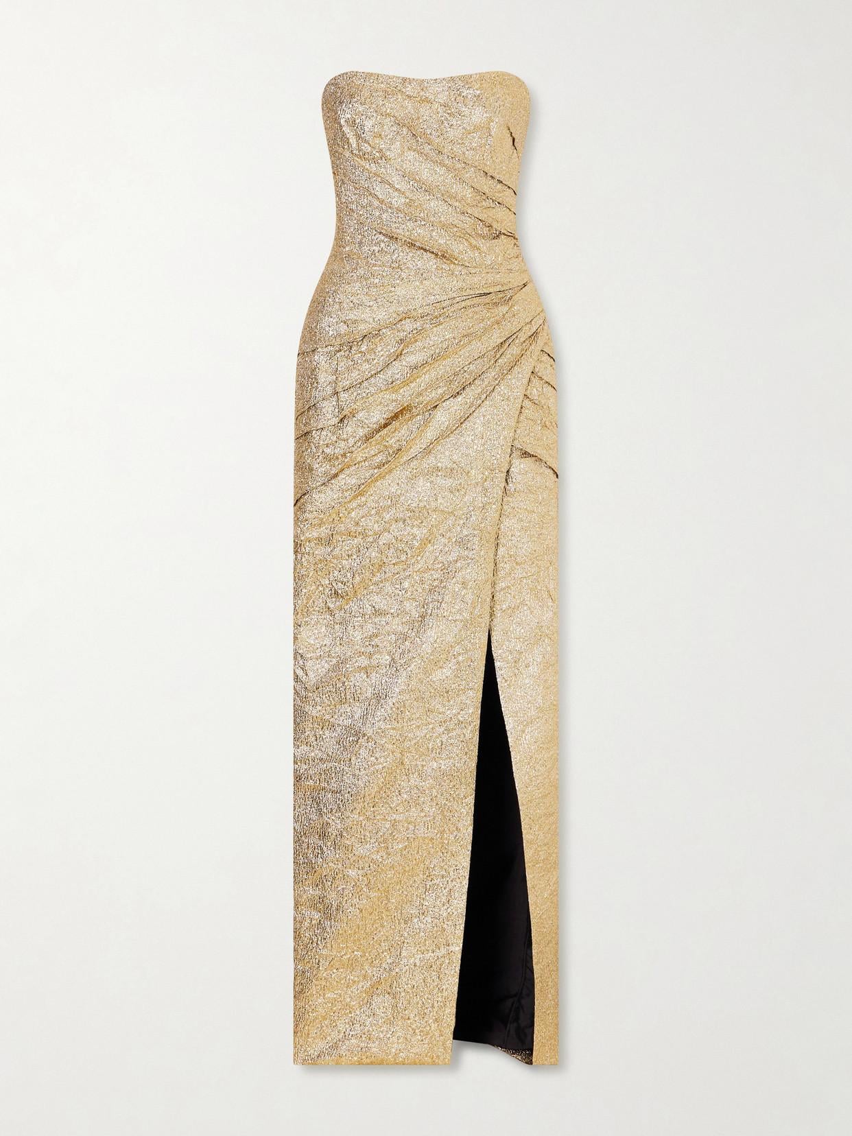 green emerald velvet dress STRAPLESS GOLD DRESS Gold / 46 main image 0
