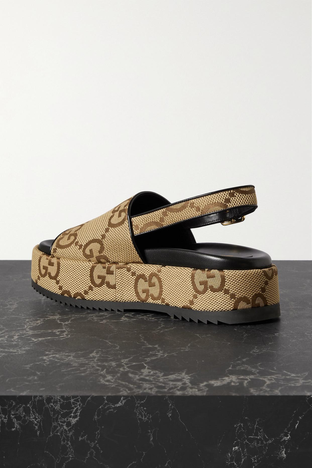 Gucci Angelina Logo-jacquard Canvas Slingback Platform Sandals | Lyst