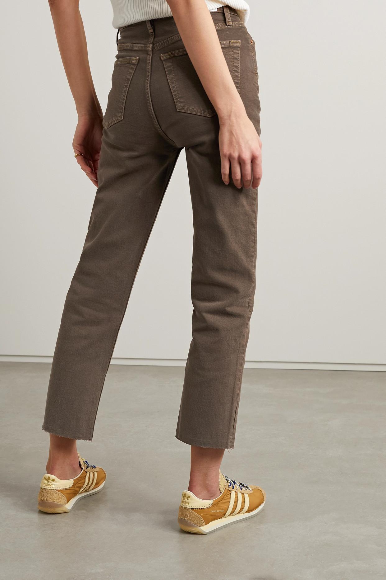 70s High Rise Stove Pipe Frayed Cropped Straight leg Jeans