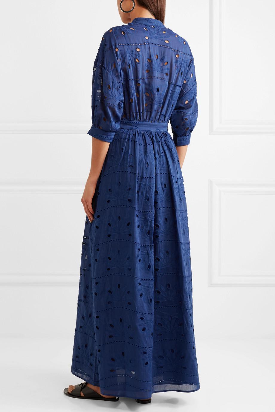Paul & Joe Broderie Anglaise Cotton And Silk-blend Maxi Dress in Blue | Lyst