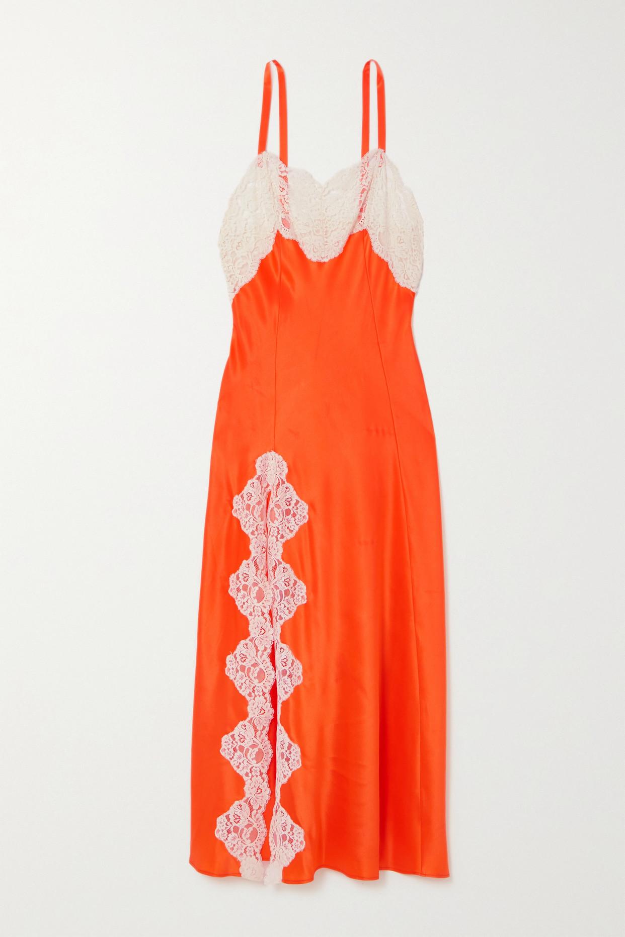 Rodarte Lace-trimmed Silk-satin Midi Dress in Red | Lyst