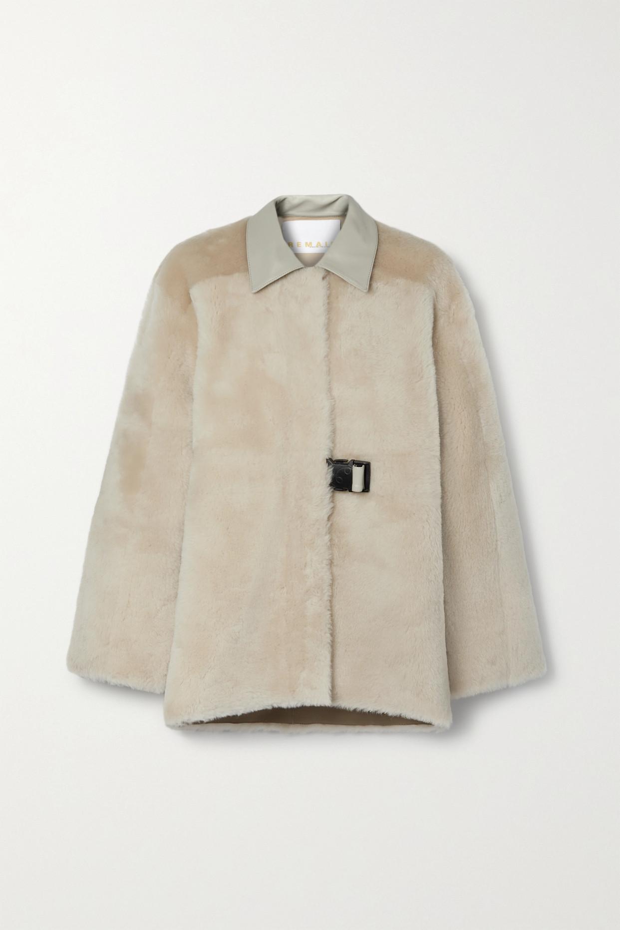 REMAIN Birger Christensen Harlow Buckled Leather-trimmed Shearling Jacket |  Lyst