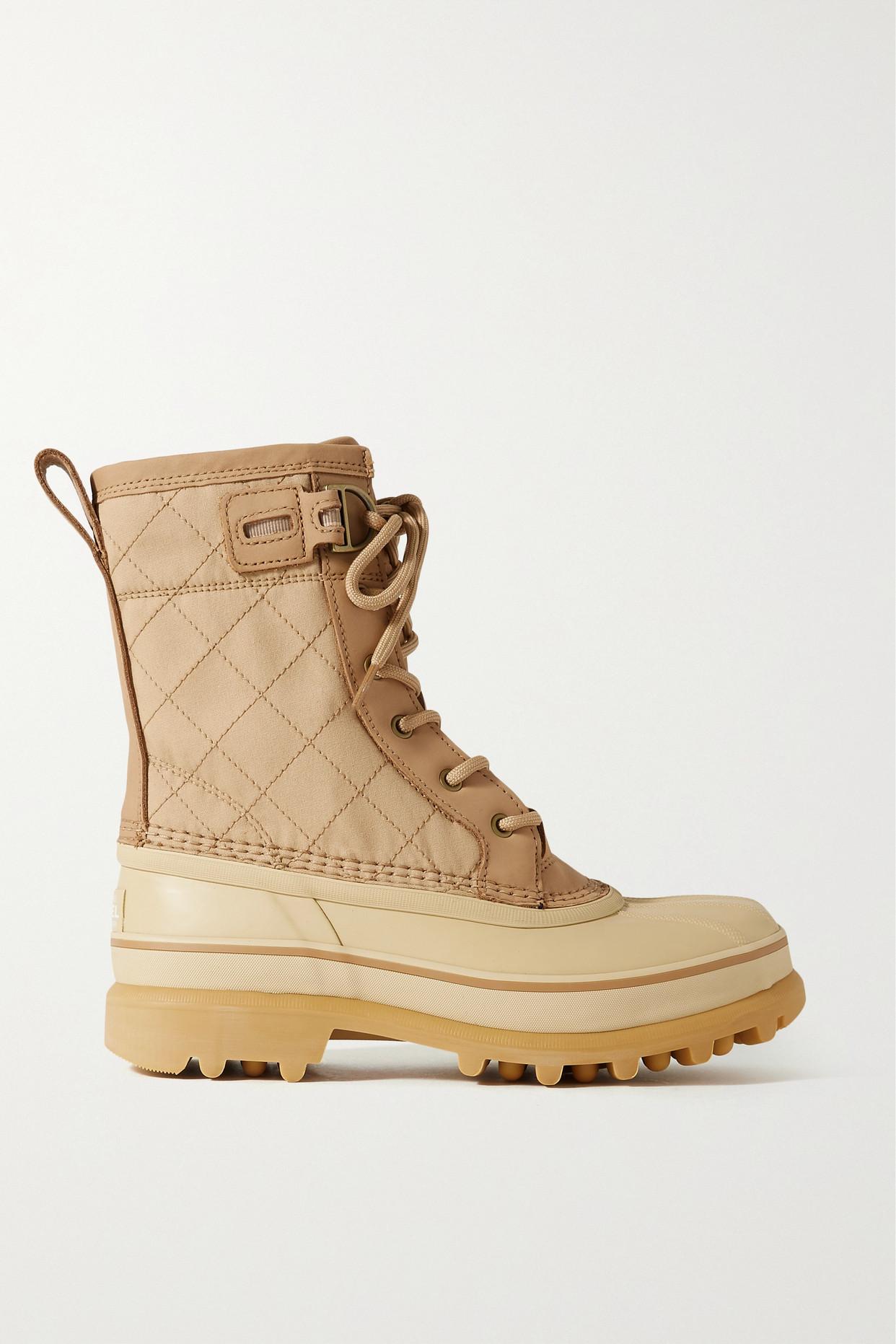Sorel Caribou Royal Waterproof Leather-trimmed Canvas And Rubber Ankle Boots  in Natural | Lyst