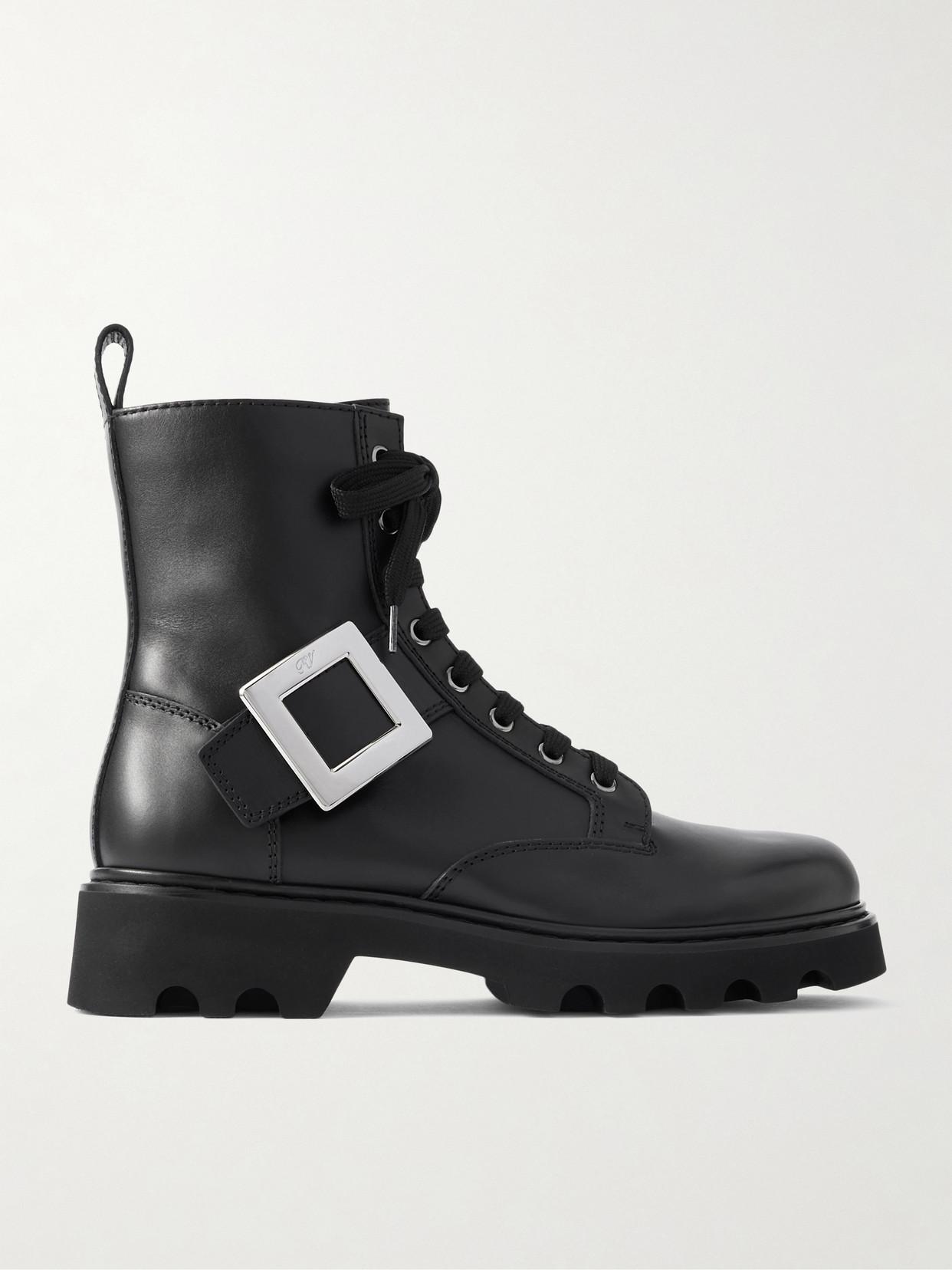 ショートブーツ・ブーティ Roger Vivier Roger Vivier Black Leather Lace-Up Boot ROGER VIVIER Buckle-embellished leather ankle boots | NET-A