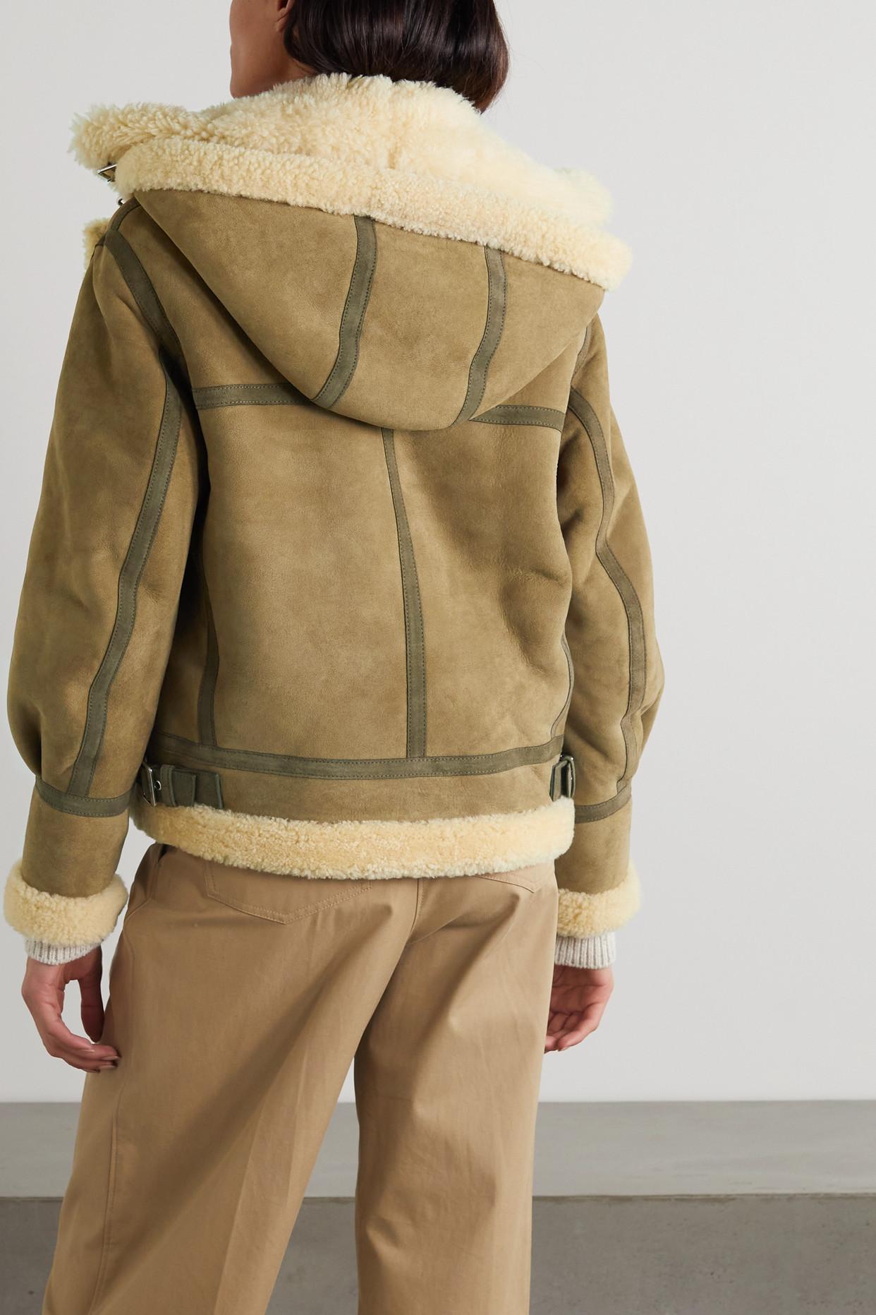 Chloé Hooded Suede-trimmed Shearling Jacket in Green - Lyst