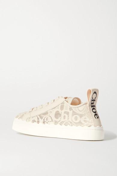 Chloé Lauren Scalloped Lace, Leather And Canvas Sneakers in White (Natural)  | Lyst Australia
