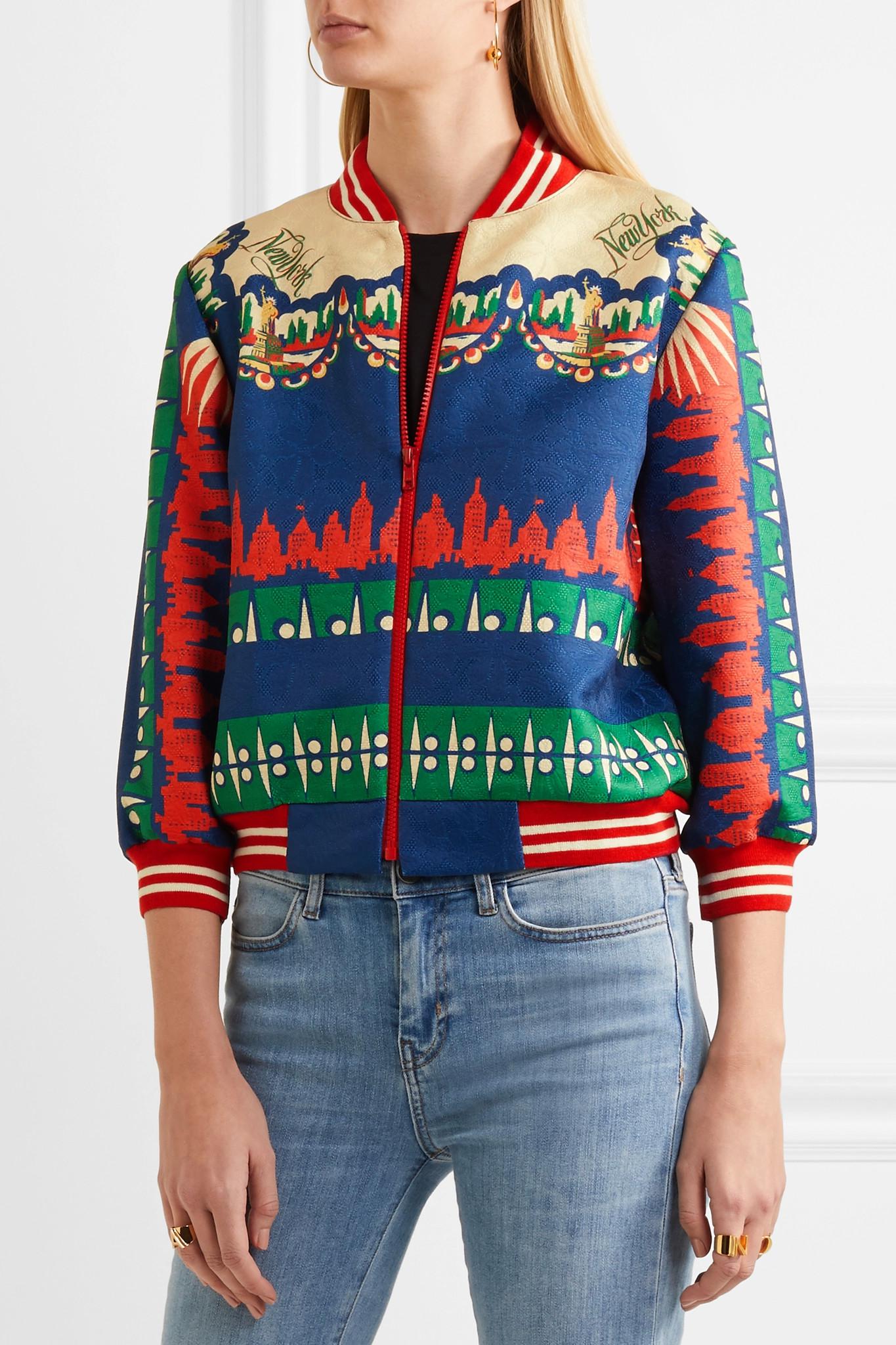 Anna Sui New York Jacquard Bomber Jacket in Blue