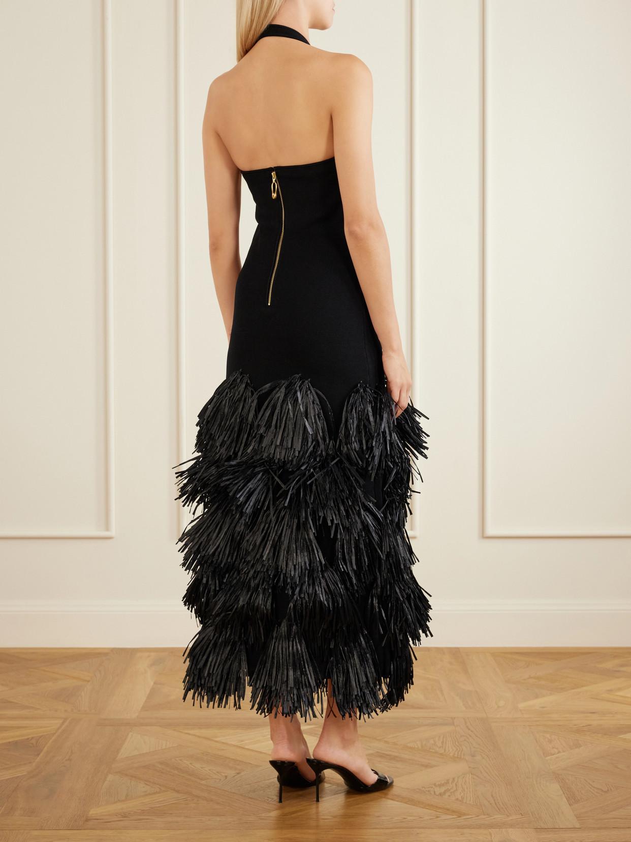 aje fringe dress black Rushes Raffia Knit Mini Dress | Black