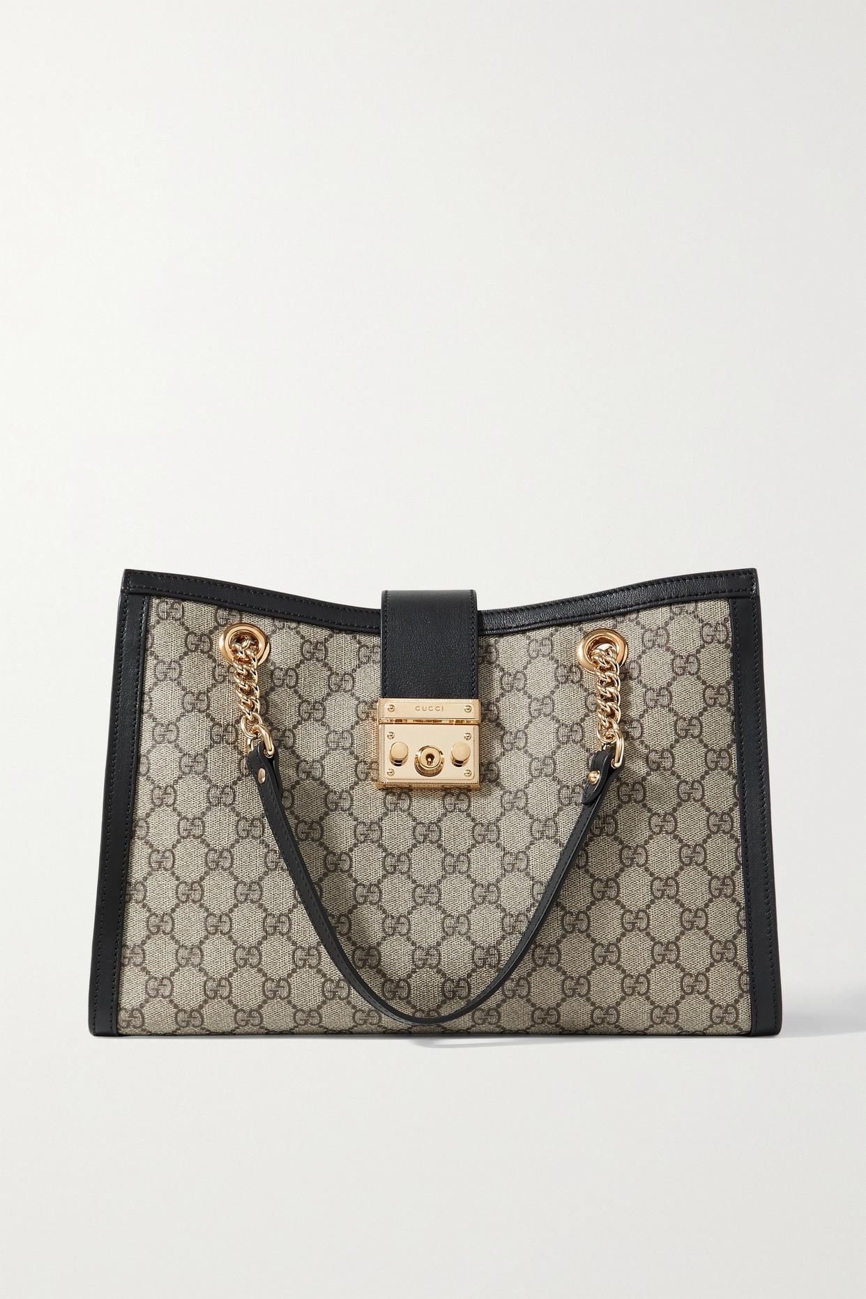 Gucci Padlock Leathertrimmed Printed Coatedcanvas Tote in Gray Lyst