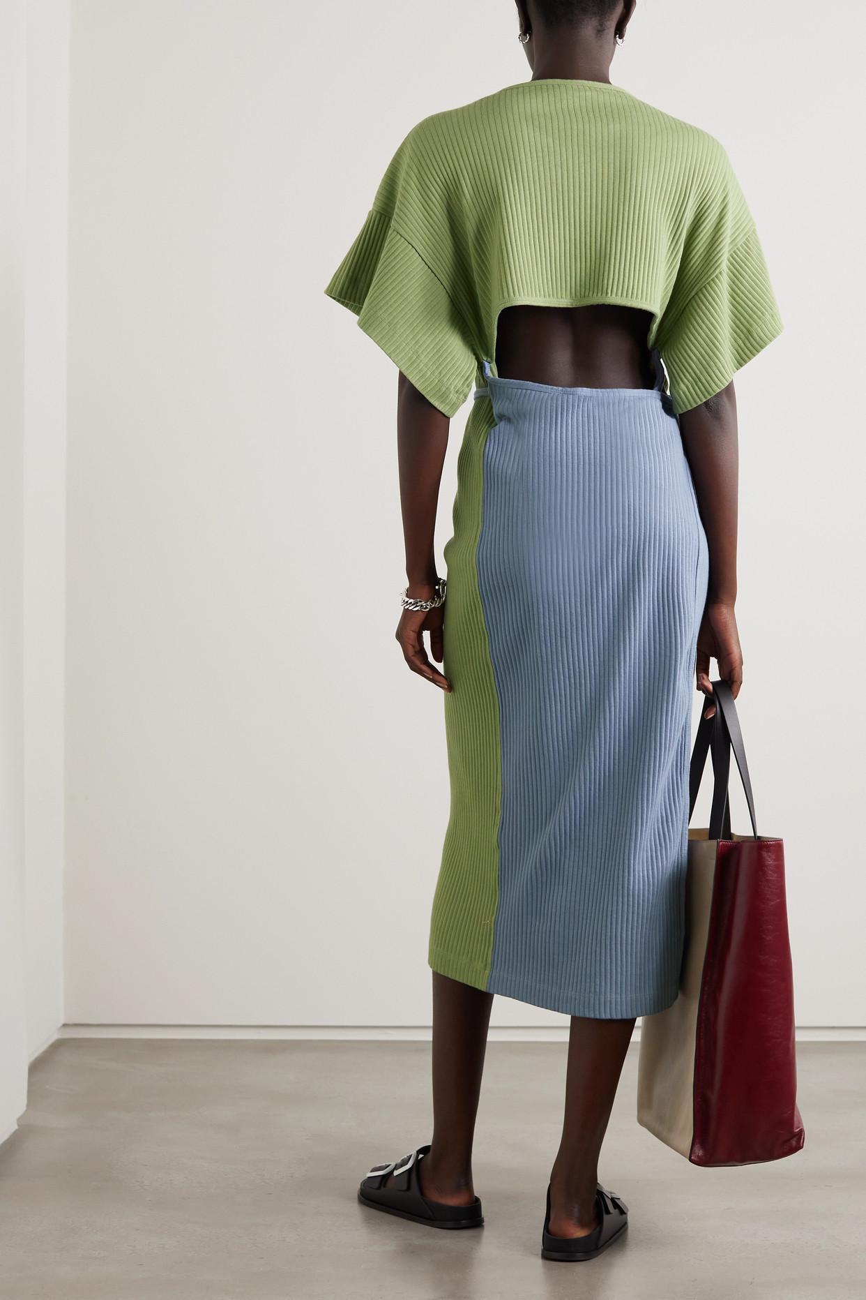 Ribbed Organic Cotton Wrap Midi Dress 