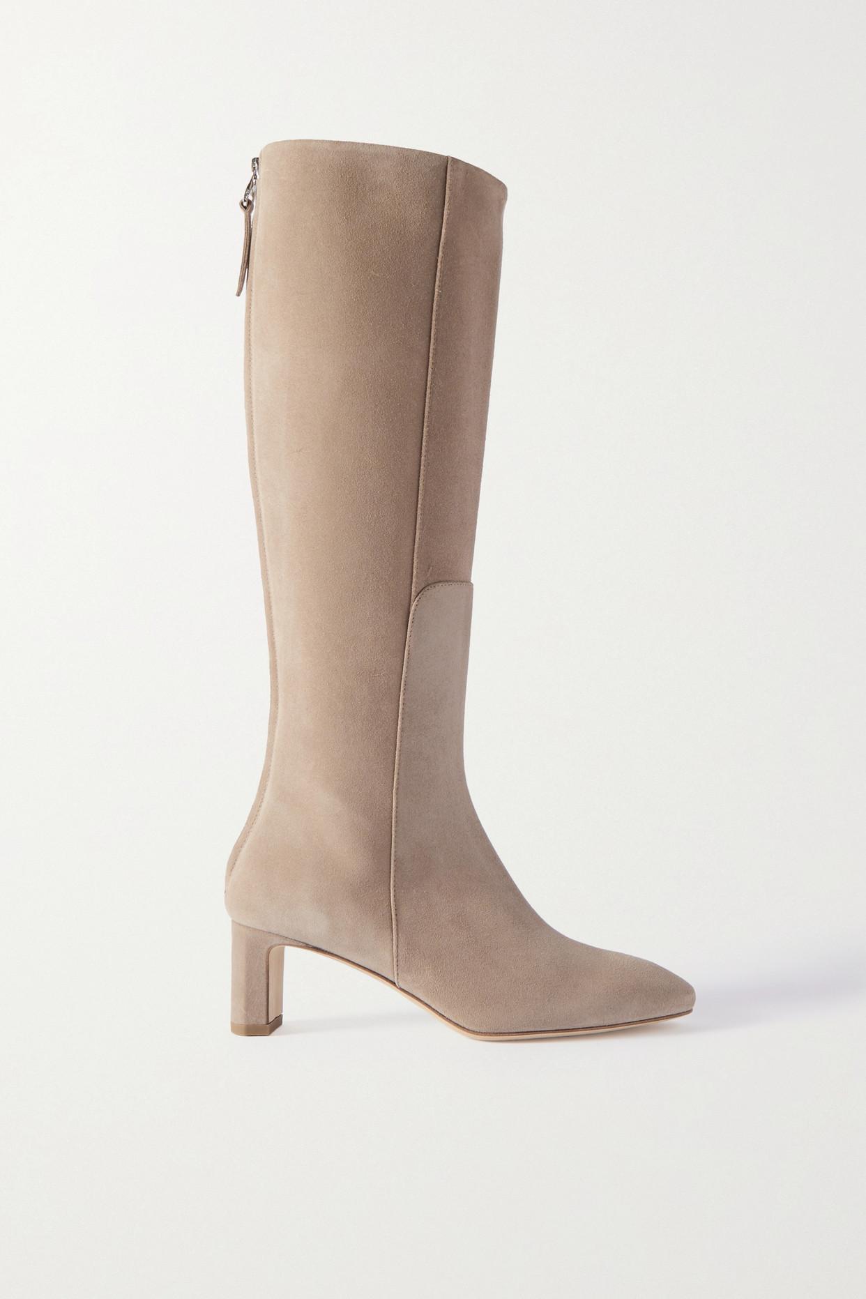 Aeyde Taylor Suede Knee Boots in White | Lyst