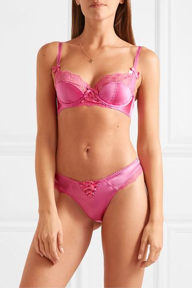 Agent Provocateur Ayla Leavers Lace And Picot-trimmed Stretch-silk Satin  Thong in Fuchsia (Pink) | Lyst