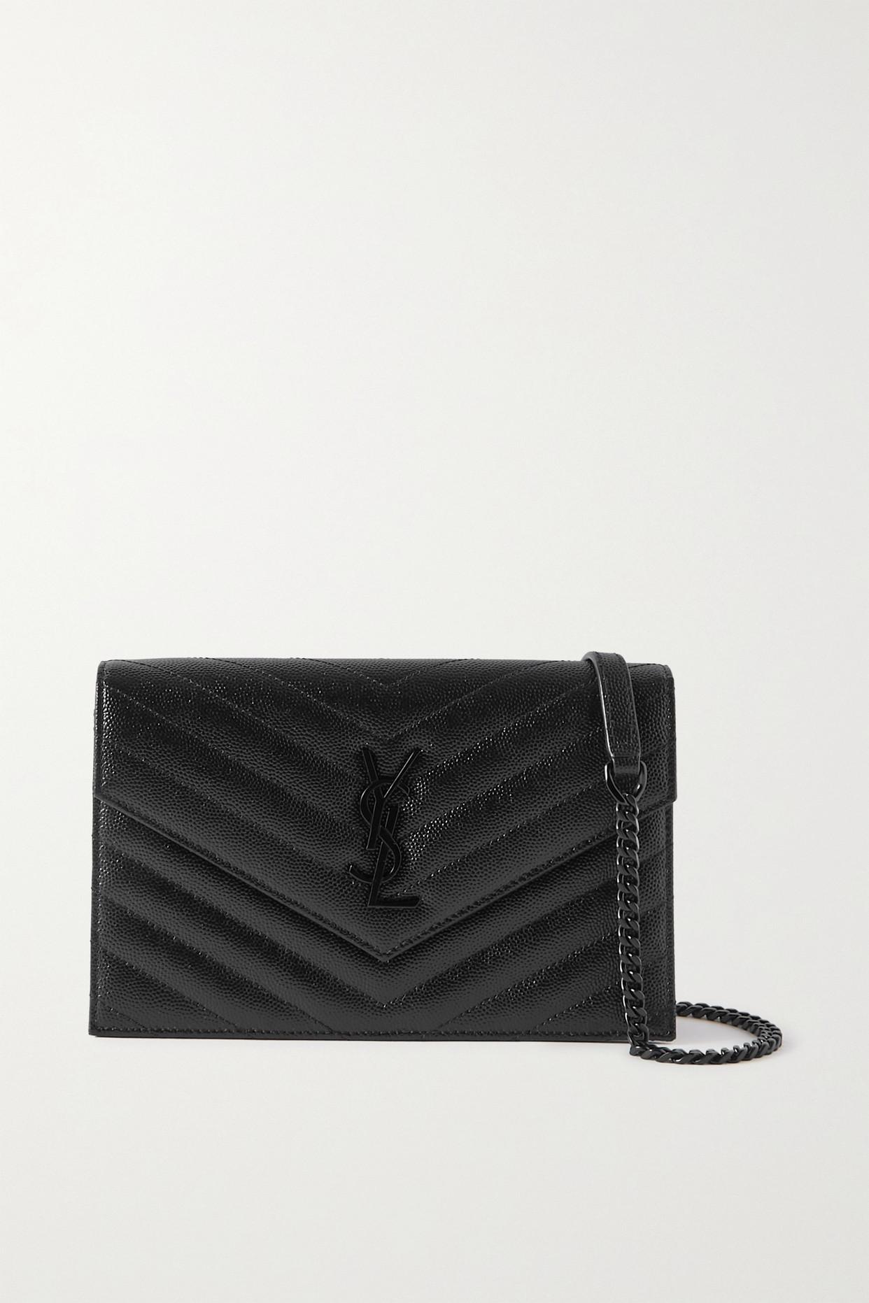 Saint Laurent Cassandre Envelope Chain Matelassé Textured-leather Wallet in  Black | Lyst