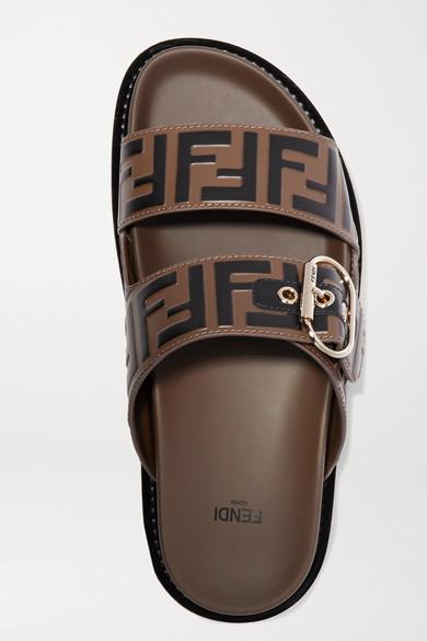 Schoenen damesschoenen Sandalen Fendi sandal brown embossed leather 