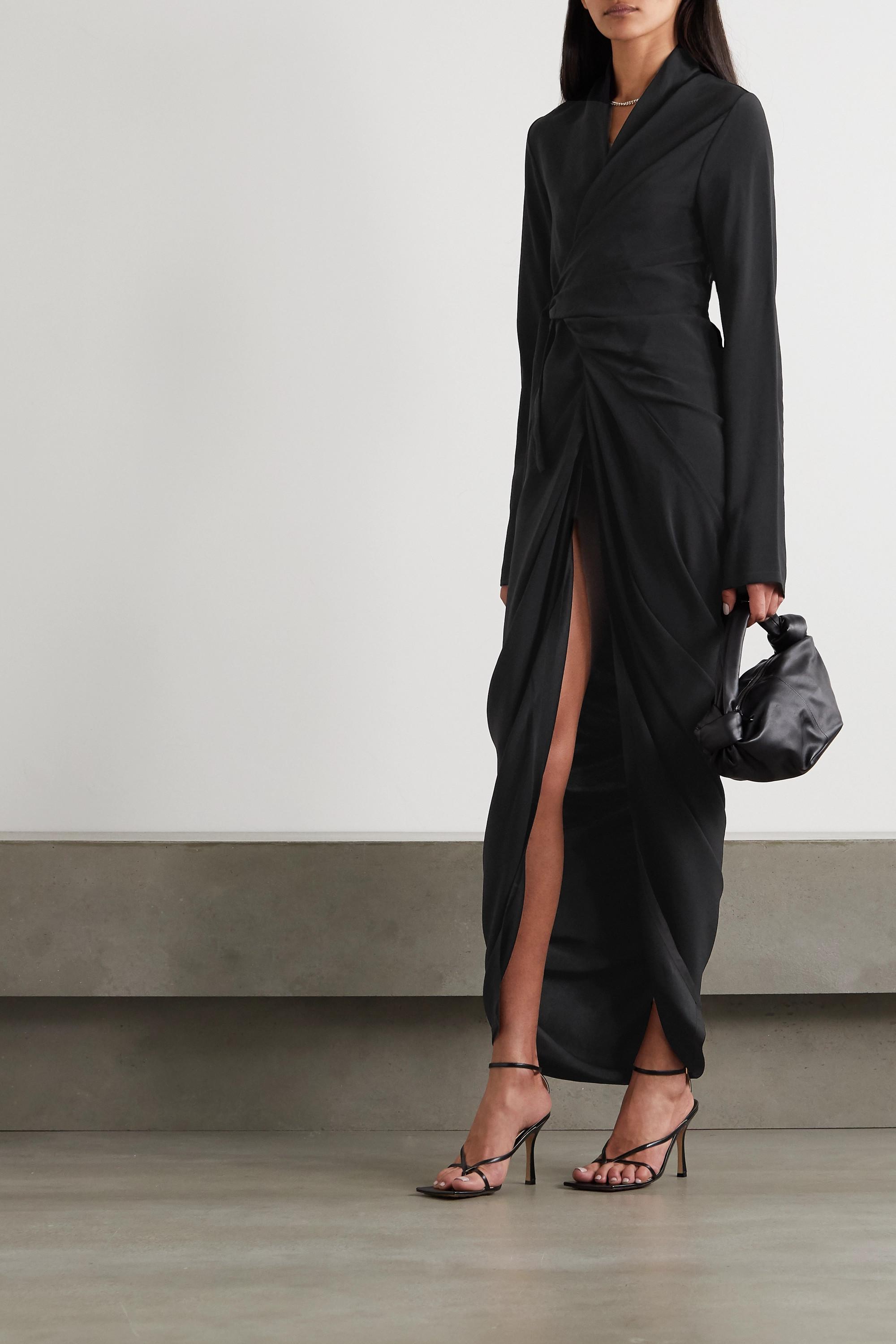 Rick Owens Abito Jersey Wrap Maxi Dress in Black | Lyst