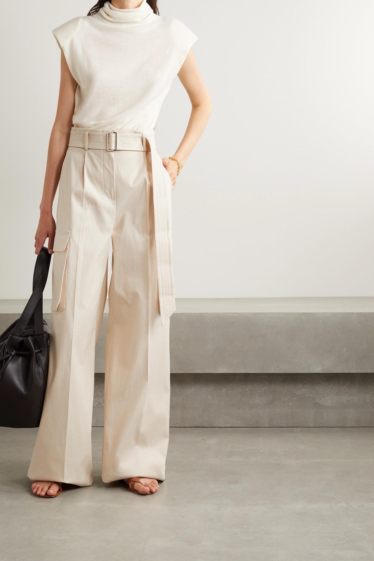Max Mara Nebbia Belted Cotton-blend Gabardine Wide-leg Cargo Pants in  Natural | Lyst
