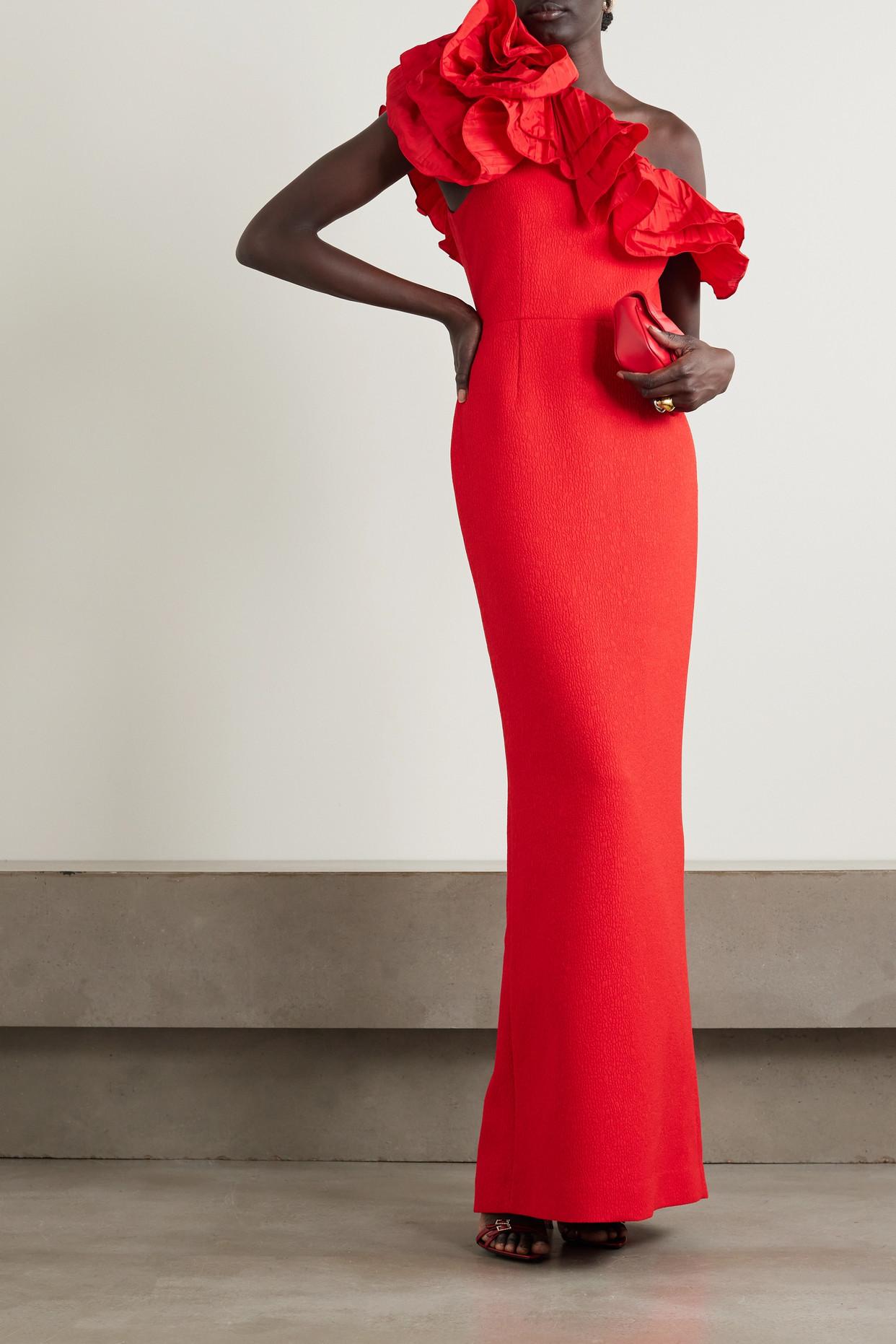 【REBECCA VALLANCE】エラ フリル ワンショルダー ガウン Rebecca Vallance Chiara One-shoulder Ruffled Taffeta-trimmed